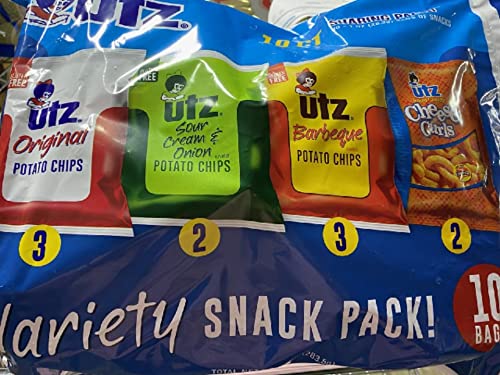 Utz Potato Chips & Cheese Curls Variety Snack Pack - 10 Count Bags (4 Bags) | Perfect for Parties, Office Snacks & Road Trips