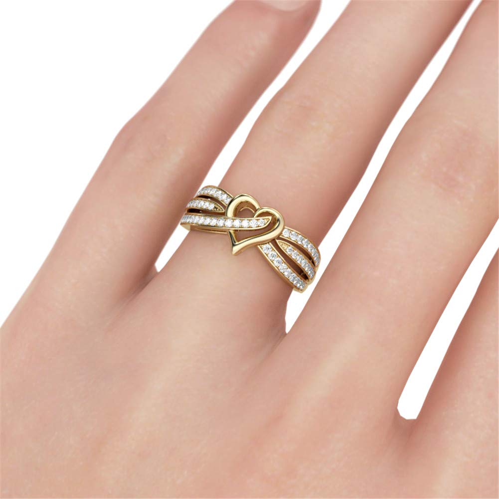 Jeulia 14K Gold Plated Heart Wedding Band - Personalized Curved Multi-Row Engagement Ring with Round Cut Cubic Zirconia - Sterling Silver Promise Ring for Women, Anniversary & Bridal Jewelry - Perfect for Weddings, Proposals & Romantic Gifts