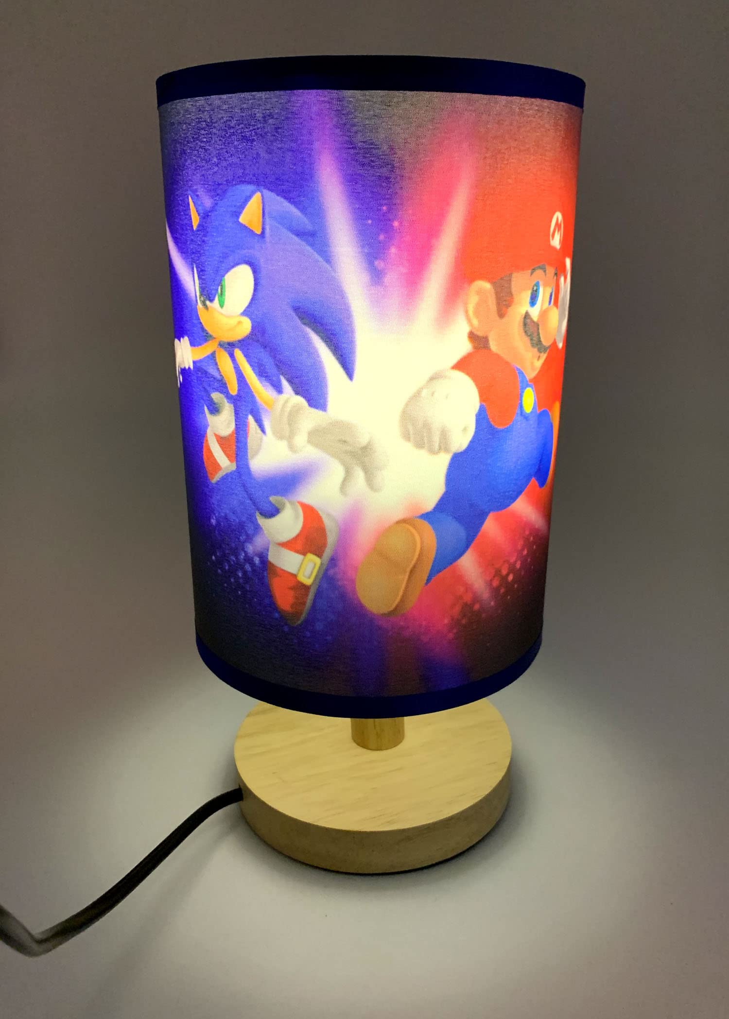 Super Mario & Sonic Themed Wooden Table Lamp - Night Light for Bedroom, Kids Room Decor, Gaming Room Accessory - Perfect Gift for Gamers & Collectors