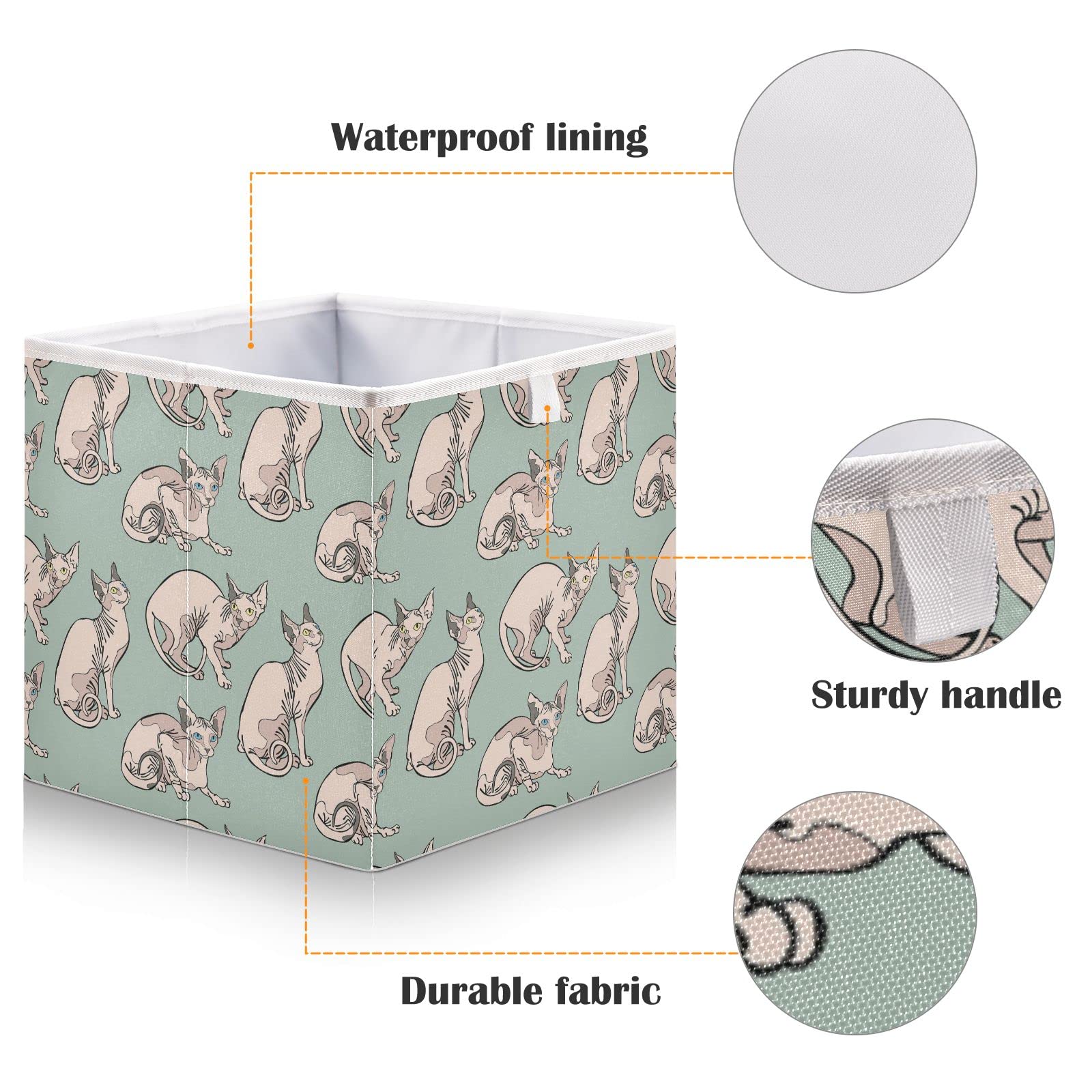 Foldable Storage Bins for Sphynx Cat Toys & Clothes | Collapsible Cloth Cube Organizer with Handles | Perfect for Shelves, Closet & Nursery Organization | Green Rectangular Seamless Design