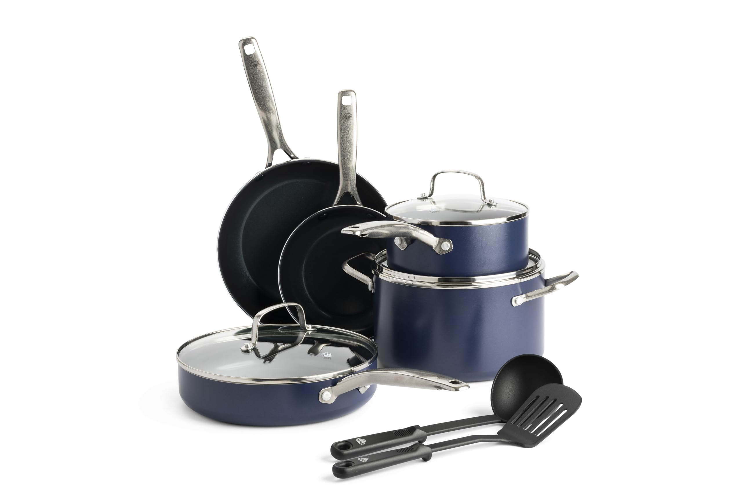 Blue Diamond 10-Piece Cookware Set - PFAS & PFOA-Free Ceramic Nonstick Pots & Pans with Diamond Infusion | Durable, Non-Toxic, Metal Utensil Safe & Scratch Resistant | Dishwasher & Oven Safe (Blue) | Perfect for Everyday Cooking, Family Meals & Healthy Meal Prep