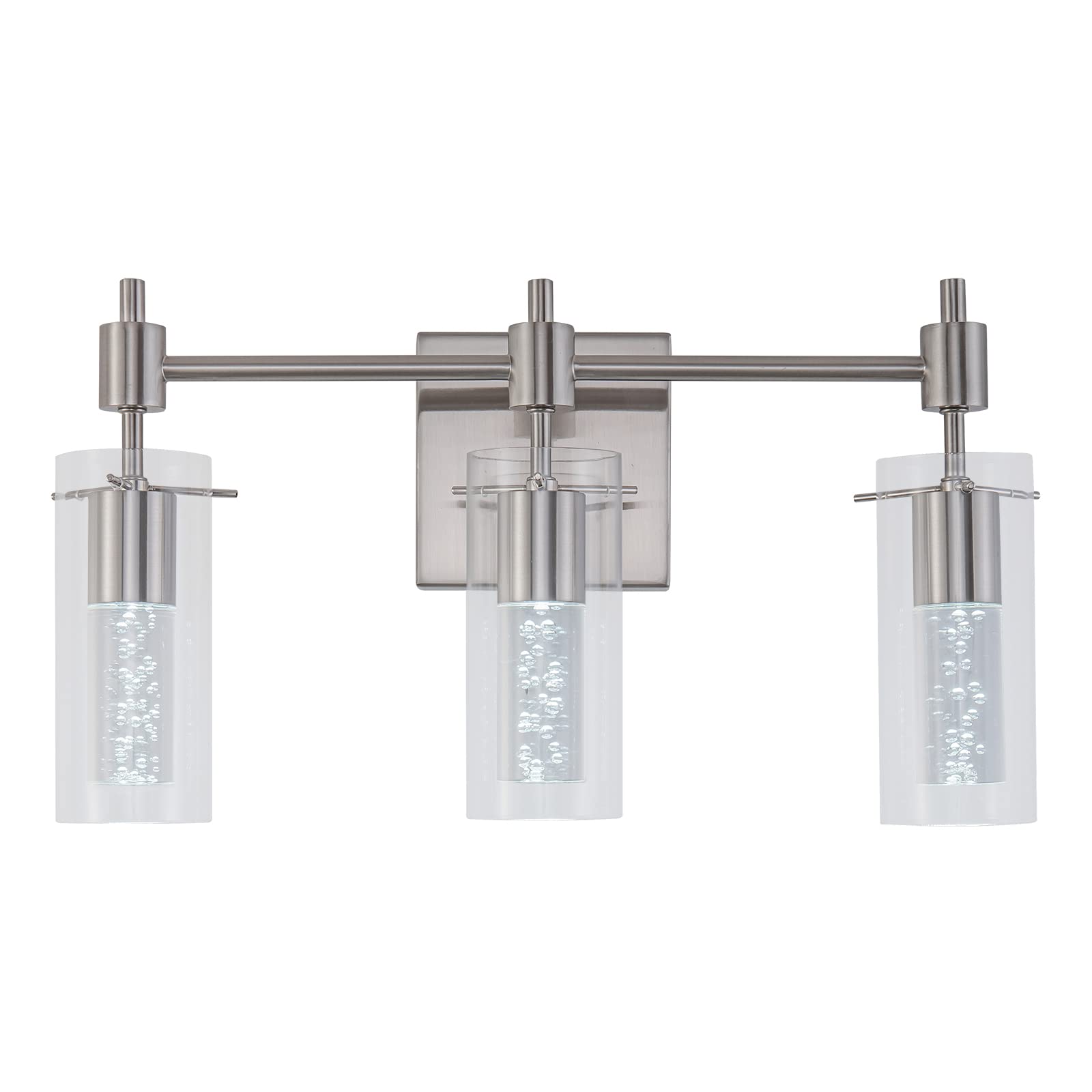 Votag 3-Light LED Bathroom Vanity Light Fixture - Brushed Nickel Modern Mirror Lighting with Clear Bubbles & Cover - Perfect for Bathroom, Powder Room, Dressing Room & Makeup Area Wall Sconce