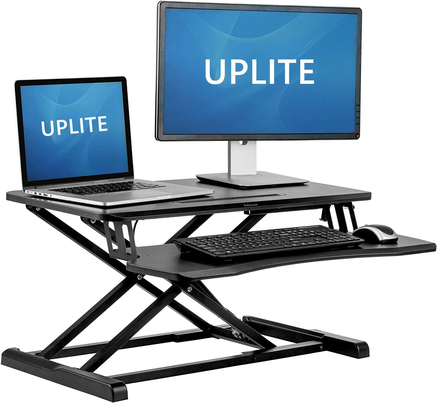 Uplite 32 Inch Height Adjustable Standing Desk Converter - Ergonomic Sit Stand Workstation for Laptop & Monitor (Black) | Perfect for Home Office, Gaming & Remote Work Setup