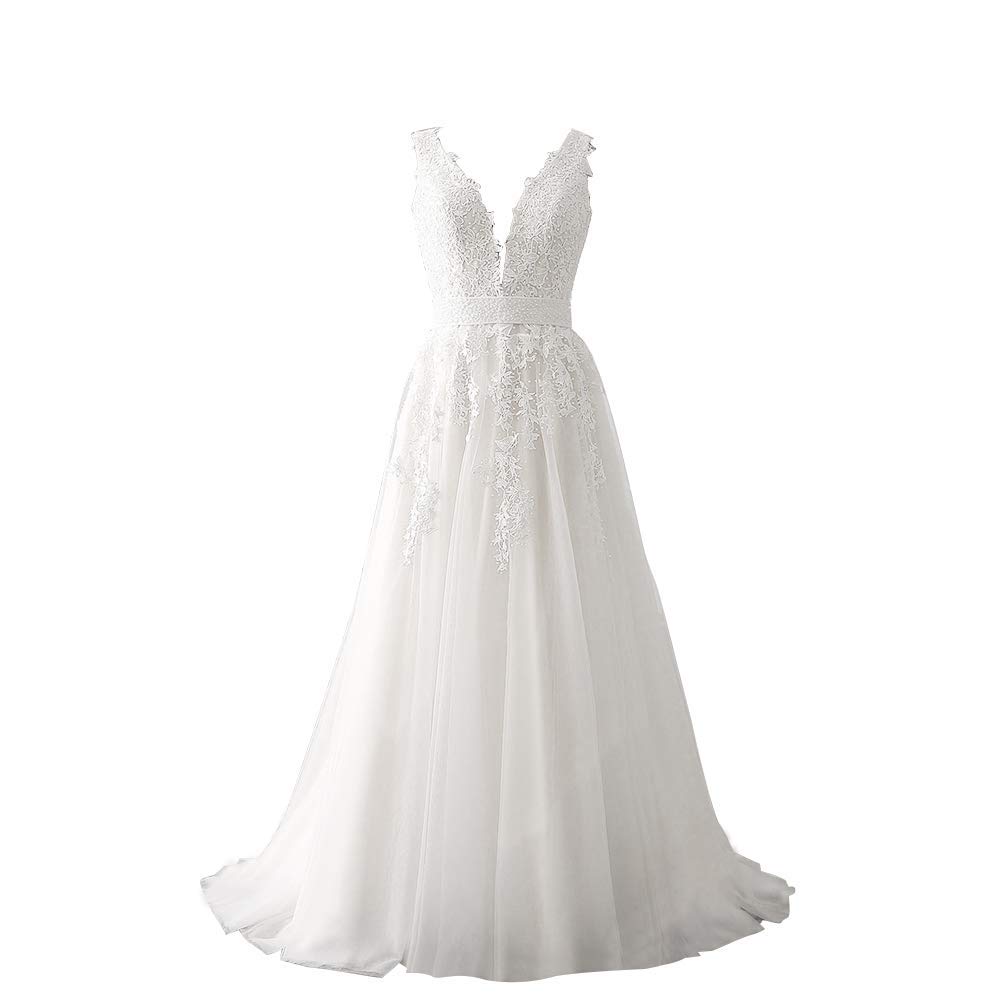 Elegant Lace Applique V-Neck Wedding Dress for Bride - Straps Ball Gown Evening Dress | Perfect for Bridal Ceremony, Formal Events & Special Occasions