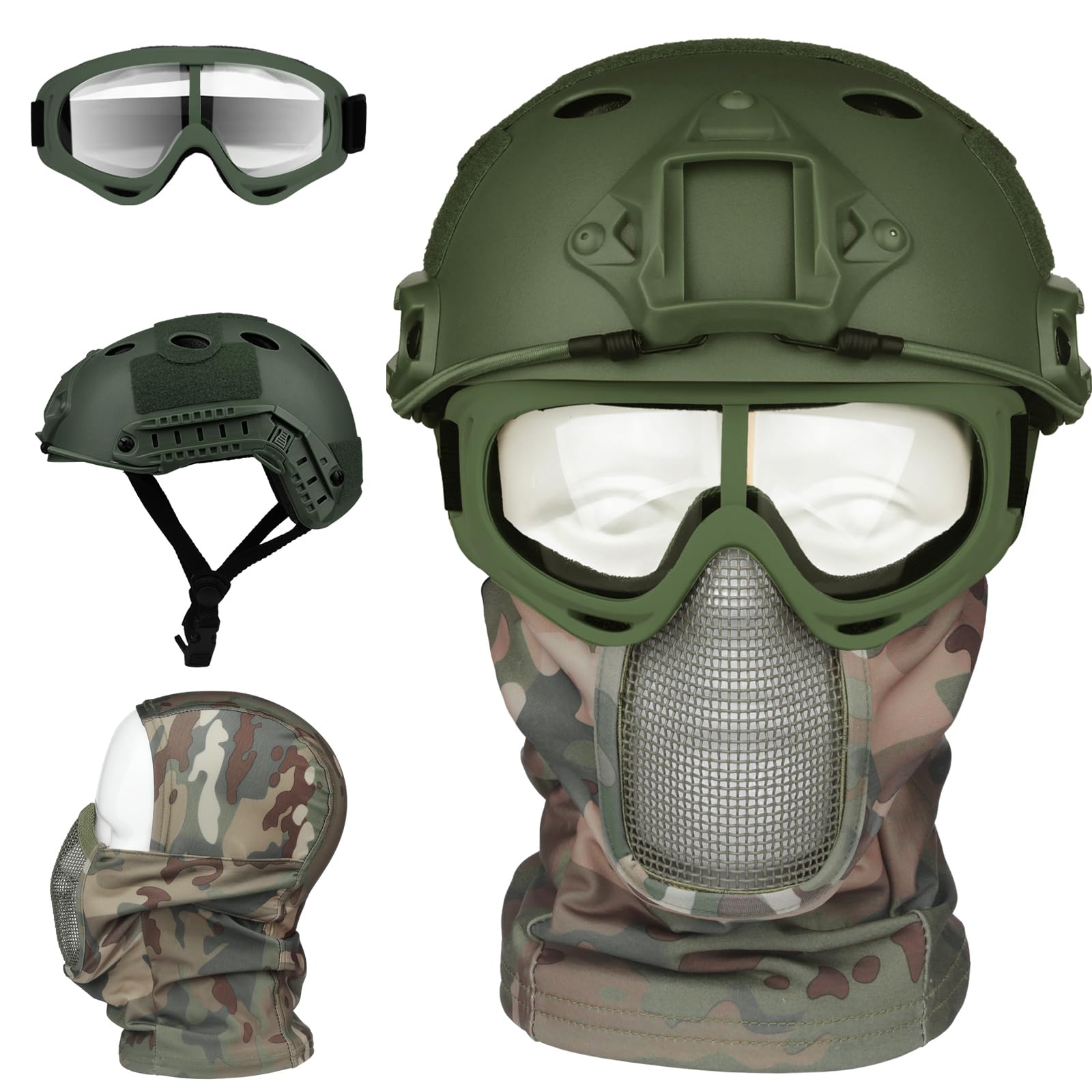Tactical Airsoft Helmet Set - Black Military Full Face Protection with Anti-Fog Goggles, Mesh Mask & Balaclava - Perfect for Airsoft Games, Paintball & Outdoor Tactical Training
