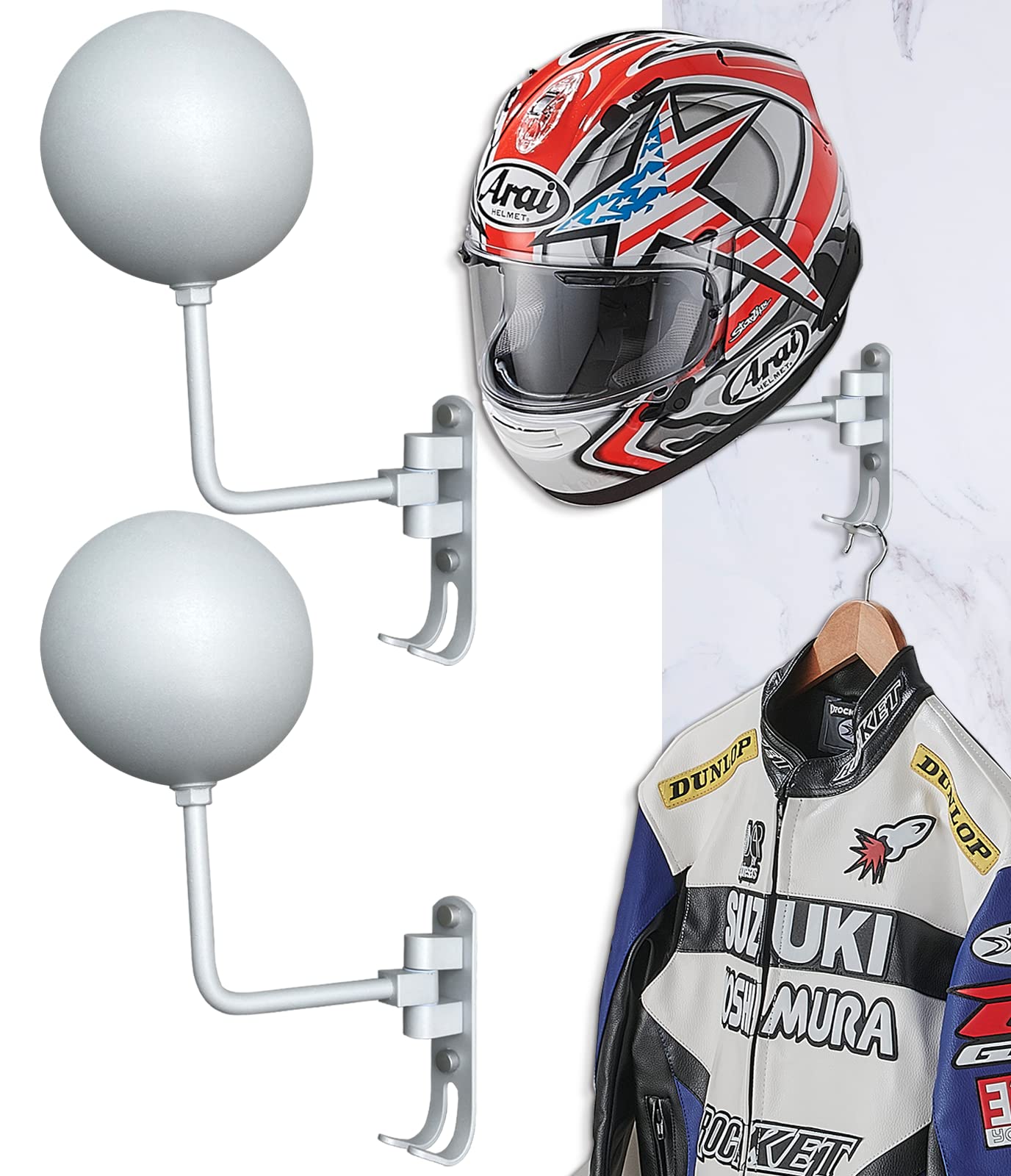 Premium Motorcycle Helmet Rack - Wall Mounted Helmet Holder with Heavy-Duty Hooks, Universal Helmet Stand for Motorcycle Accessories & Gear Storage - Perfect for Garage, Shed, or Workshop Organization