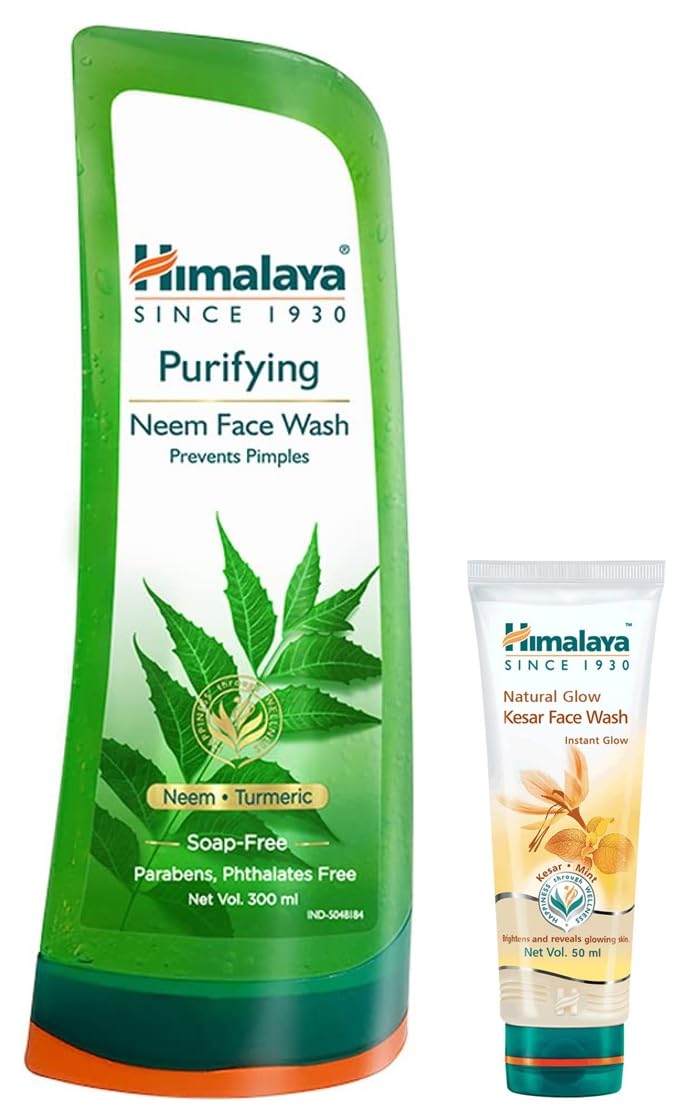 Himalaya Herbals Purifying Neem Face Wash for Acne & Oily Skin - 300ml | Himalaya Herbals Brightening Kesar Face Wash for Glowing Skin - 50ml | Daily Skincare Routine for Clear & Radiant Complexion