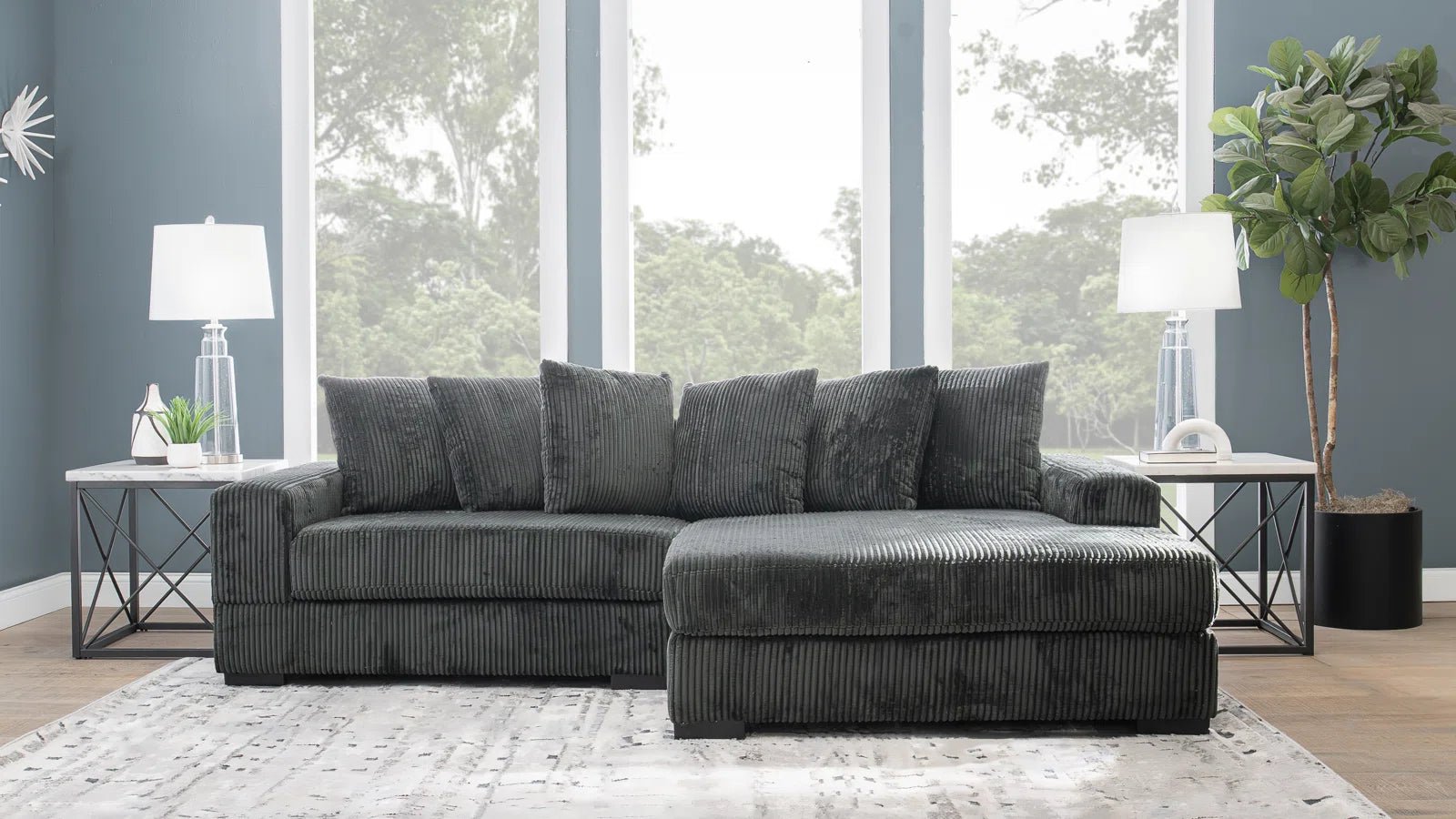 2-Piece Corduroy Sectional Sofa Set - Modern Velvet Living Room Couch with Chaise | Comfortable L-Shaped Sofa for Small Spaces, Apartments & Cozy Home Decor