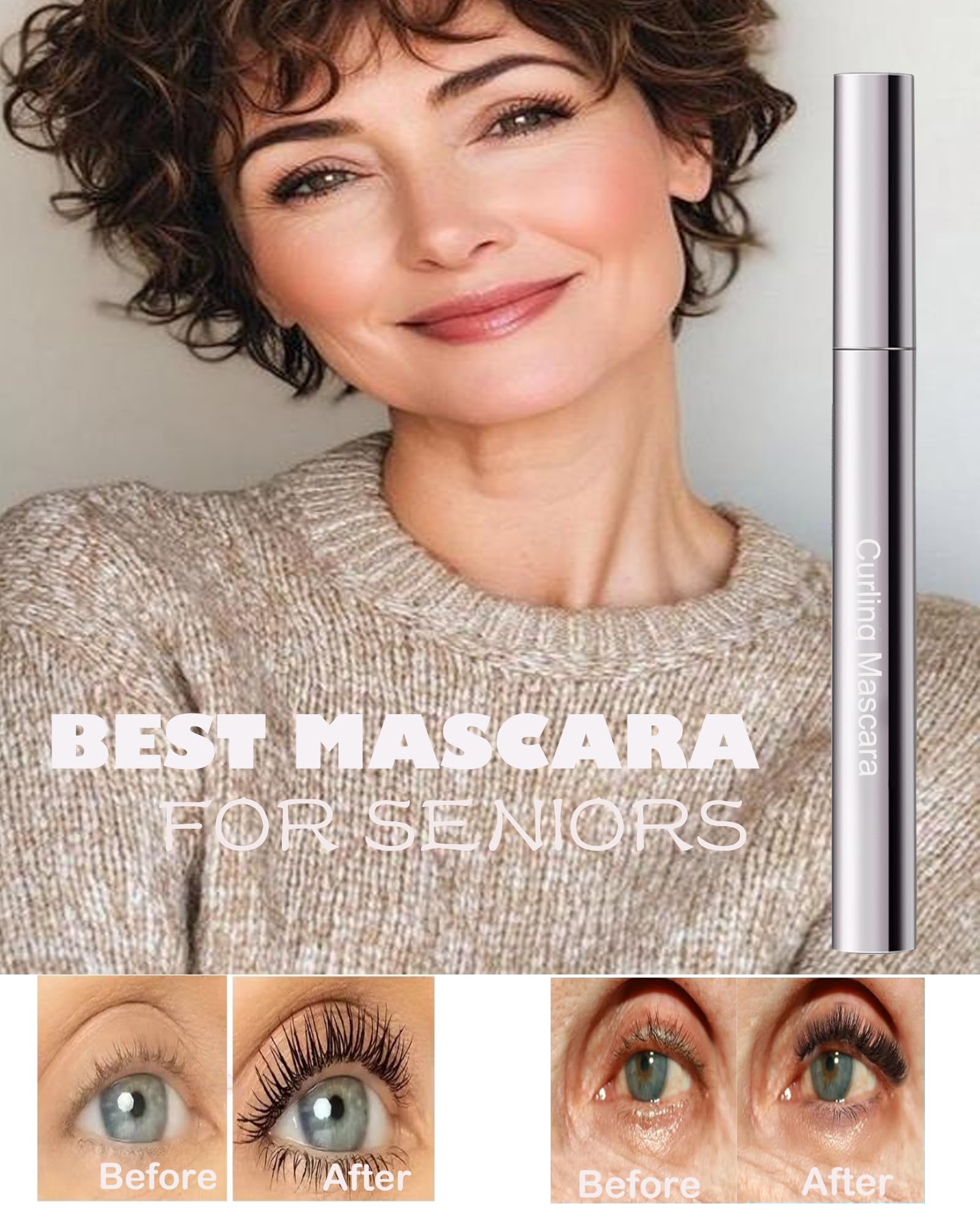 Waterproof Brown Mascara for Mature Women 60+ - Volumizing & Lengthening Hypoallergenic Mascara for Thin Lashes, Clump-Free & Long Lasting - Perfect for Sensitive Eyes & Everyday Makeup | Ideal for Work, Date Night & Special Occasions