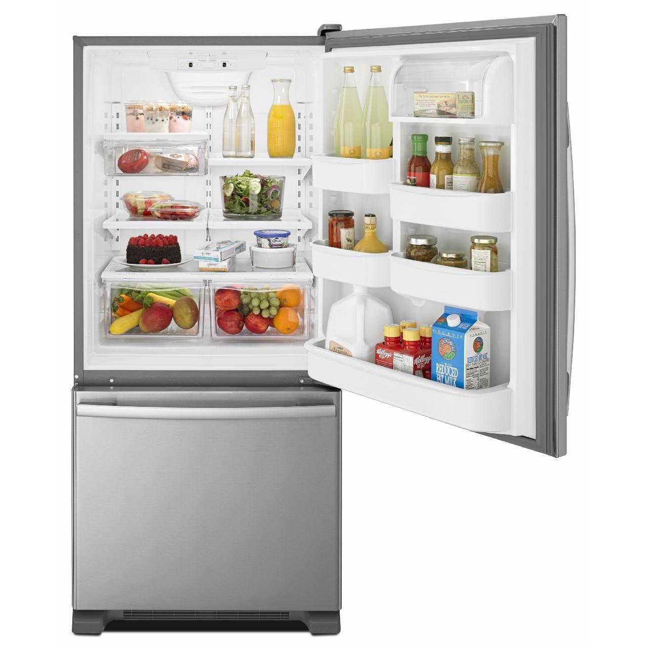 Amana 30 Inch 18 cu. ft. Bottom Freezer Refrigerator ABB1924BRM - Energy Efficient Stainless Steel French Door Fridge for Kitchen, Home & Apartment