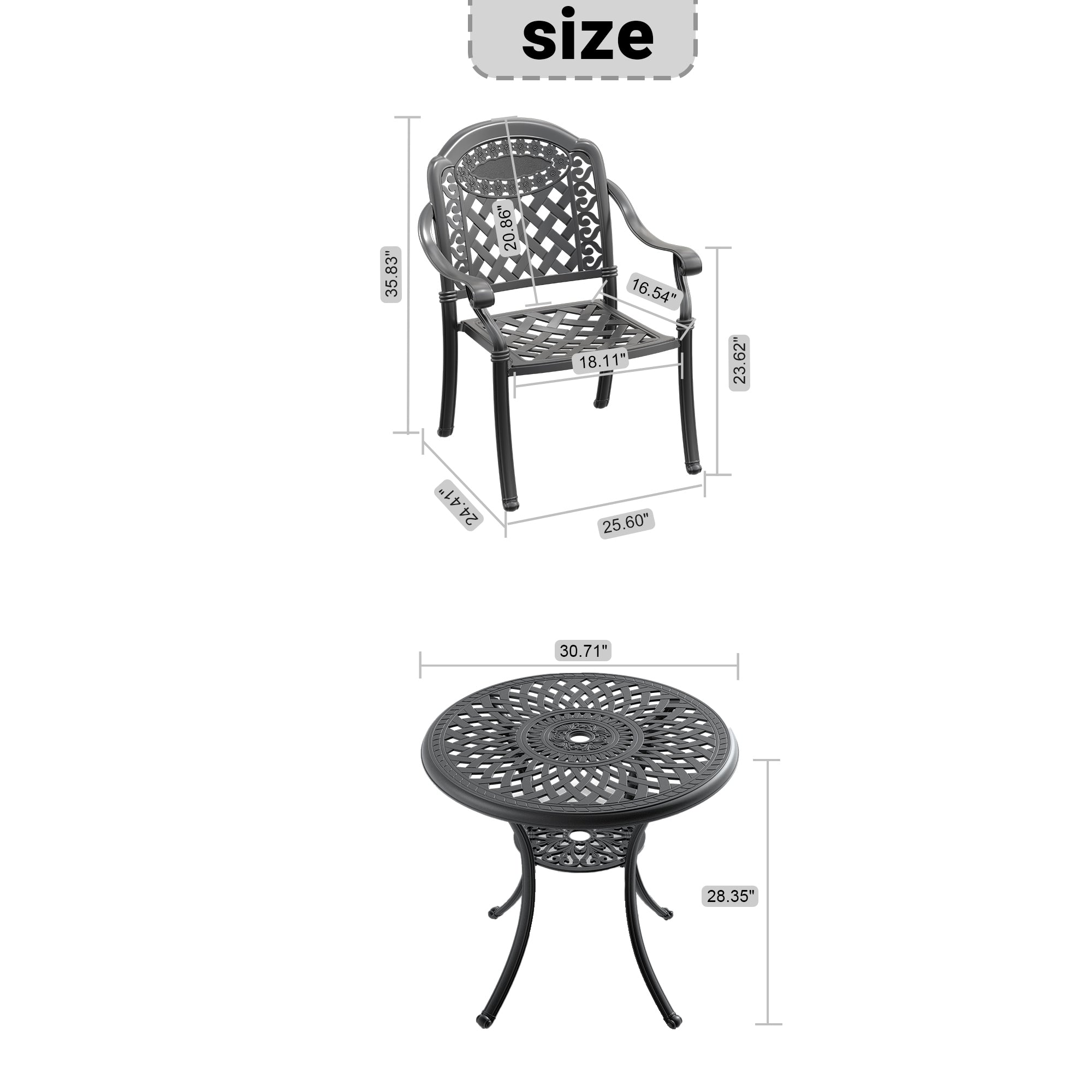 3-Piece Cast Aluminum Patio Furniture Set with Cushions (Random Colors) - Outdoor Dining & Lounge Seating for Garden, Poolside, and Backyard Relaxation