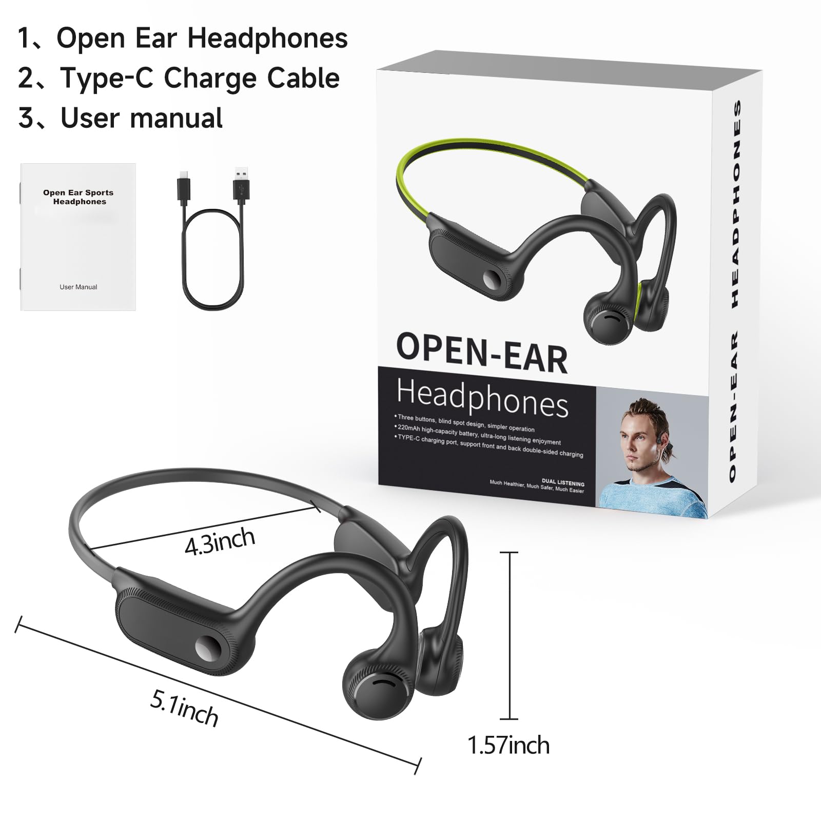 Bluetooth Bone Conduction Headphones with Noise-Canceling MIC, IPX7 Waterproof Wireless Open-Ear Headphones for Running, Cycling, Workout - 10H Playtime, Lightweight Comfortable Sport Headset (Grey) | Perfect for Outdoor Activities, Gym Training & Daily Commute
