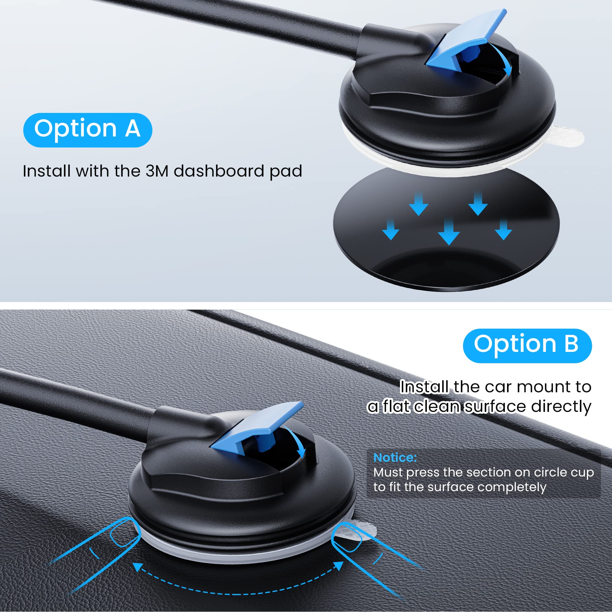 Qifutan Long Arm Car Phone Holder - Anti-Shake Dashboard & Windshield Mount for iPhone, Samsung, Smartphones (Grey) - Perfect for GPS Navigation, Hands-Free Calling & Road Trips