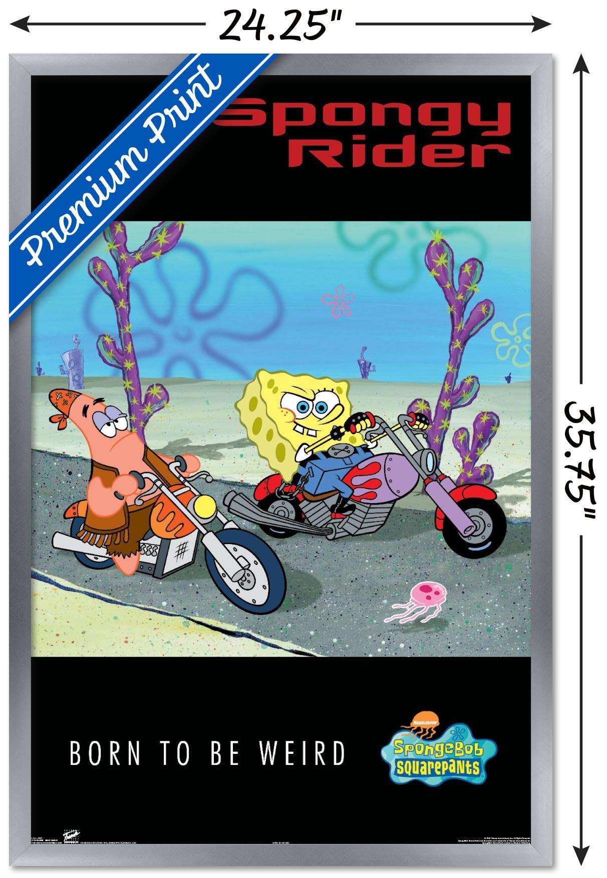 Trends International Nickelodeon SpongeBob SquarePants Biker Wall Poster - 22.375 x 34 Inches Silver Framed Art Print for Kids Room Decor, Teen Bedroom, Game Room & Office Wall Art