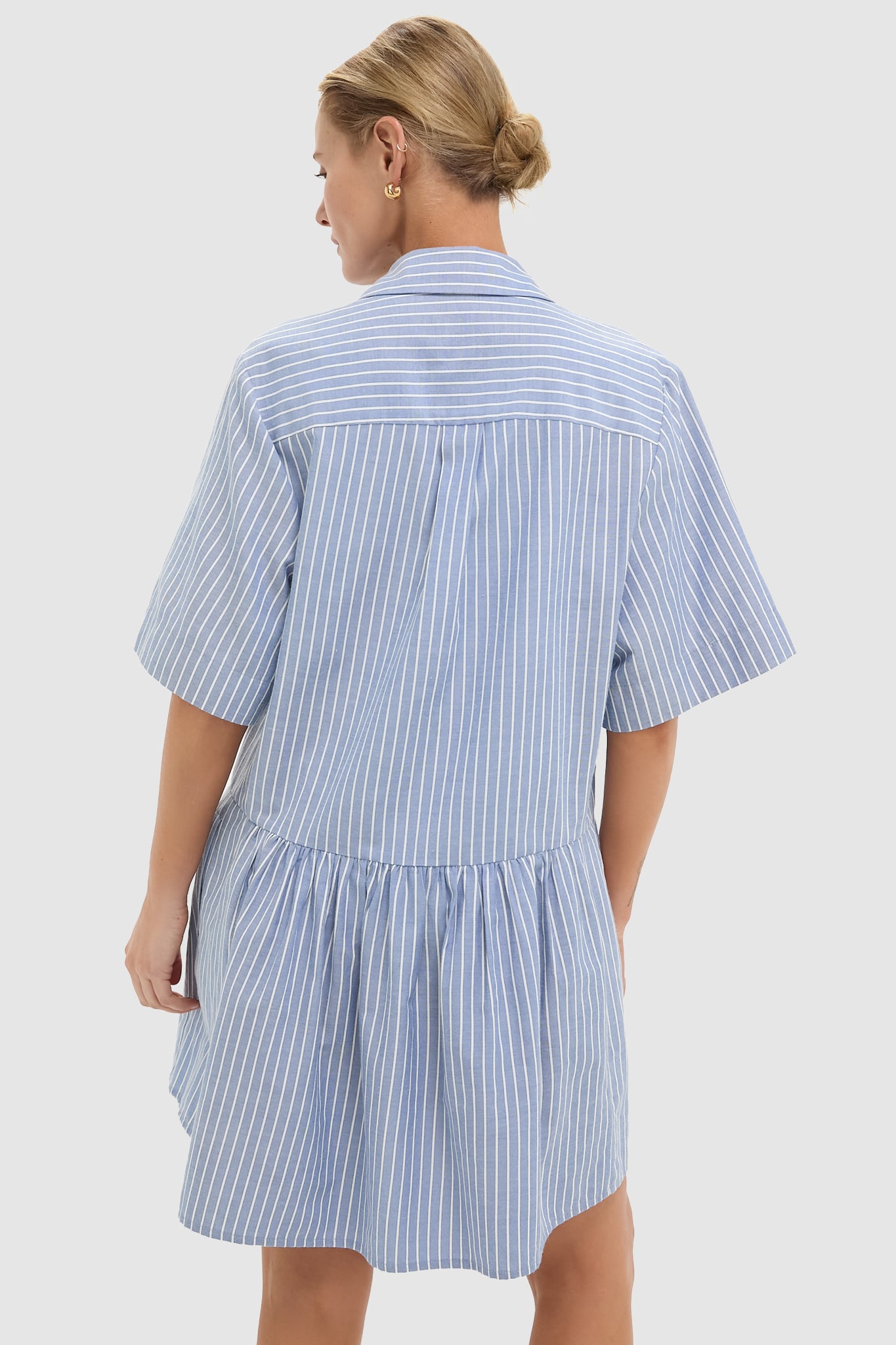 Blue Stripe Piper Shirt Dress for Women - Casual Flowy Summer Midi Dress with Pockets | Perfect for Beach, Vacation, Office Wear and Date Nights