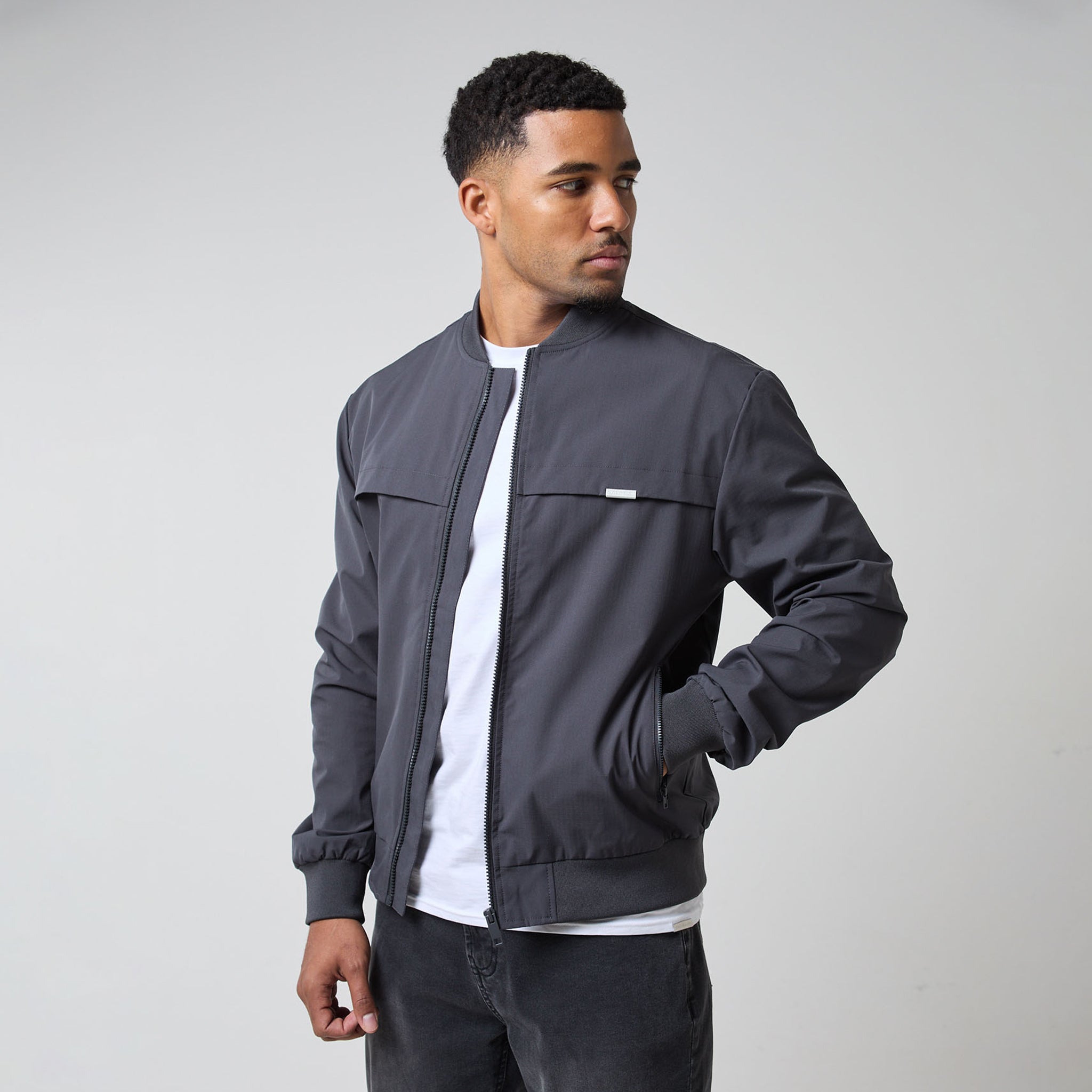 Ripstop Bomber Jacket for Men - Lightweight Water-Resistant Windbreaker | Graphite Color | Perfect for Outdoor Activities, Travel & Casual Wear