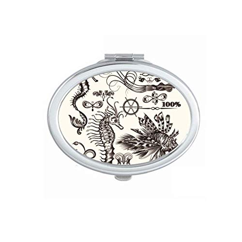 DIYthinker Black Hippocampus Marine Life Illustration Mirror - Portable Folding Double-Sided Makeup Mirror for Travel, Home Vanity & Handbag (Seahorse Design)