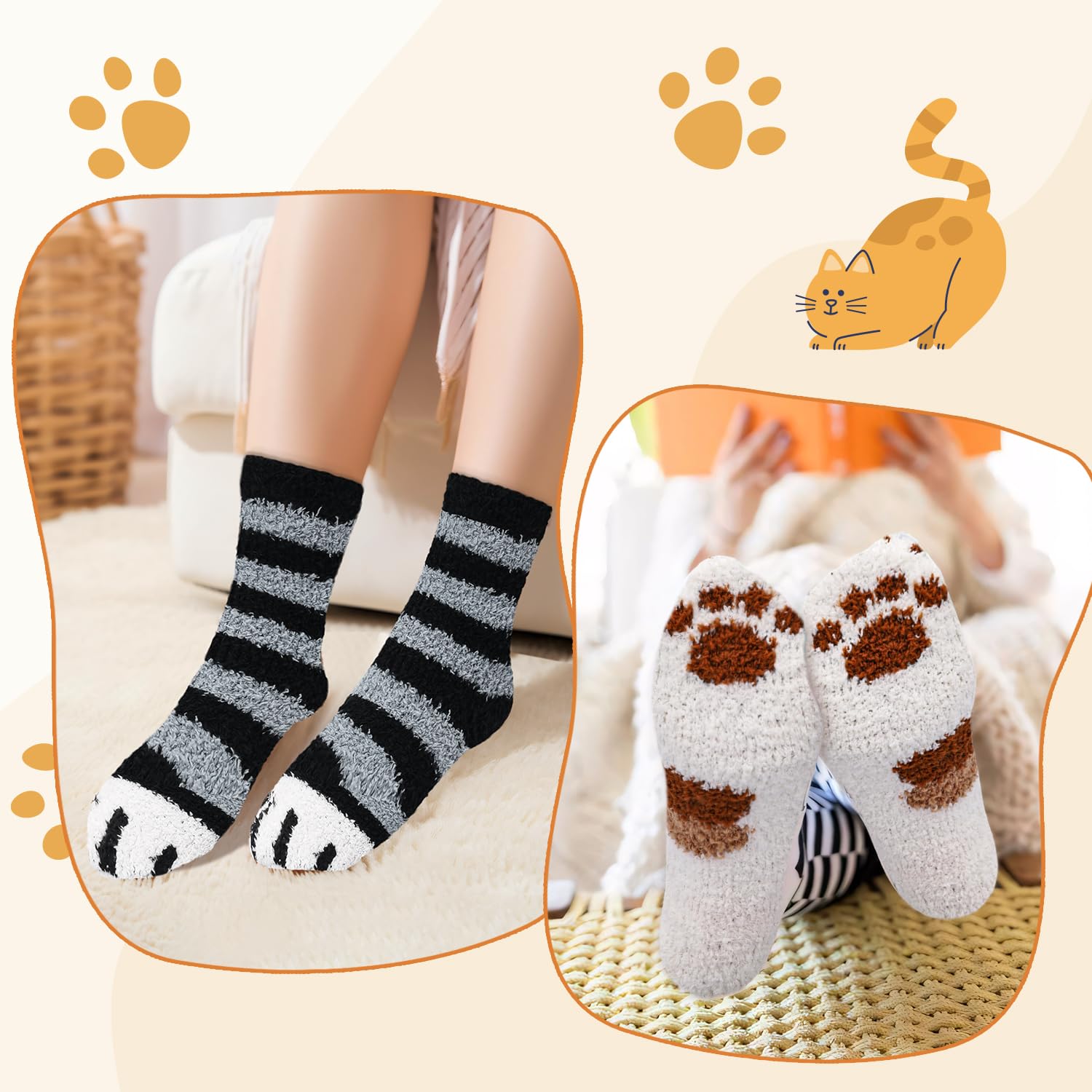 AGRIMONY Women's Fluffy Animal Slipper Socks - Warm Fuzzy Thermal Winter Socks for Women & Girls - Cozy Home, Lounge & Bedroom Wear for Cold Weather