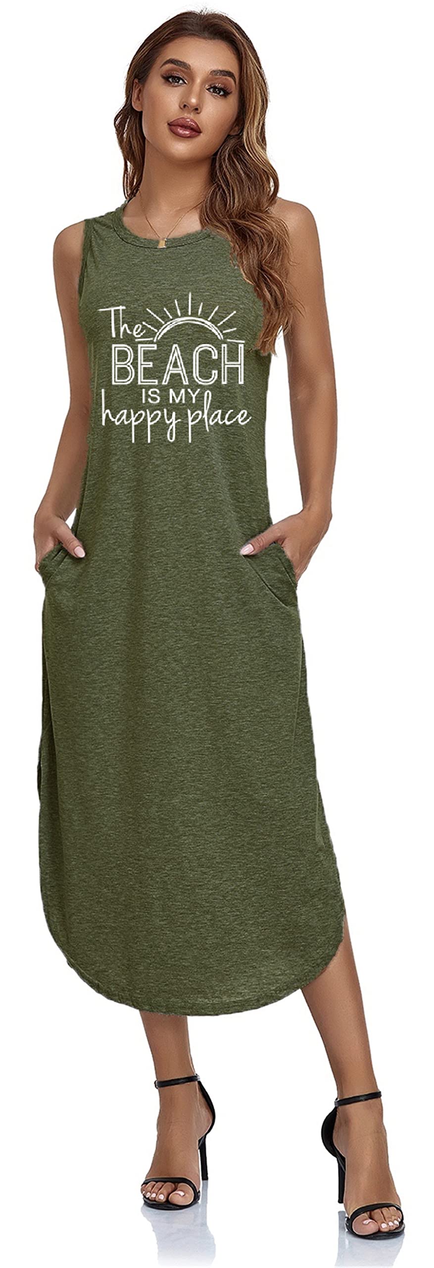 Women's Sleeveless Floral Print Summer Beach Dress - Casual Long Sundress with Pockets | Perfect for Vacations, Pool Parties & Tropical Getaways