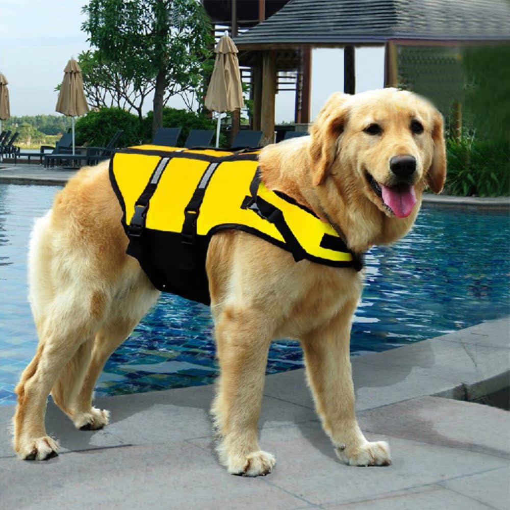 **Dog Life Jacket - Swimming Safety Vest with Handle for Small, Medium & Large Dogs - High Visibility Yellow Flotation Coat for Pool, Beach & Boating (Size S)**