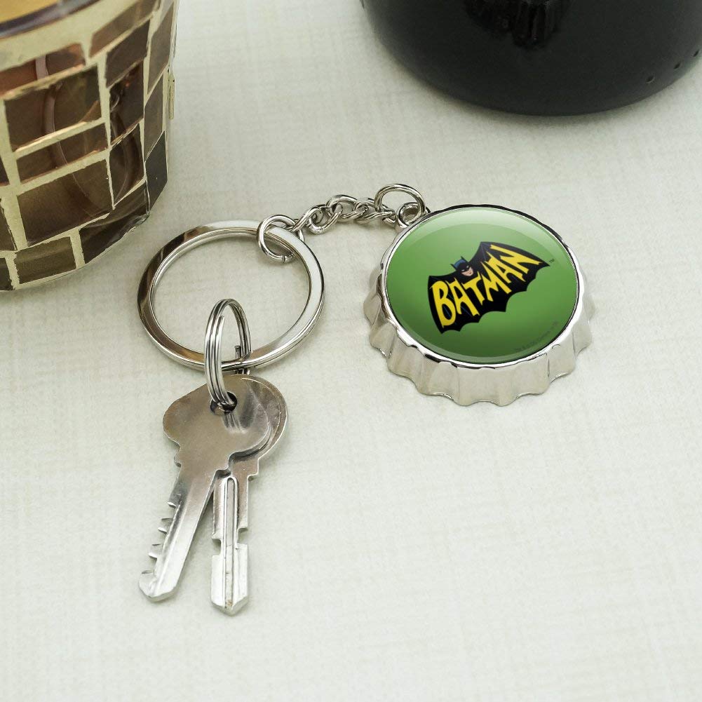 Batman Classic TV Series Logo Keychain - Chrome Plated Metal Bottle Opener with Pop Cap - Perfect for Collectors, Gifts & Everyday Use