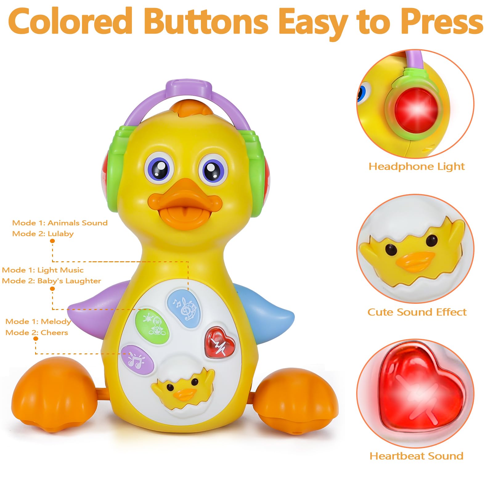 HAPTIME Musical Light Up Duck Toys for Toddlers 1-3 Years - Interactive Baby Toys 18+ Months with Sound & Lights - Encourages Crawling & Sensory Development - Perfect Christmas Birthday Gift for 1-2 Year Old Boys & Girls - Great for Playtime, Learning & Early Childhood Development