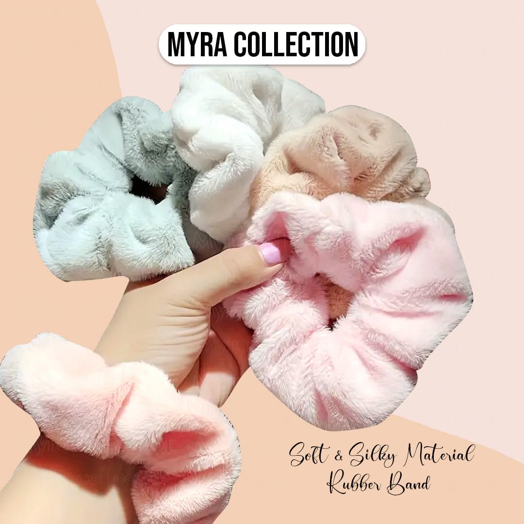 Myra Collection 5-Pack Soft Fuzzy Hair Ties for Women & Girls - Warm Winter Ponytail Holders, Stretchy Hair Ropes for Thick Hair - Perfect for School, Work, and Casual Outfits