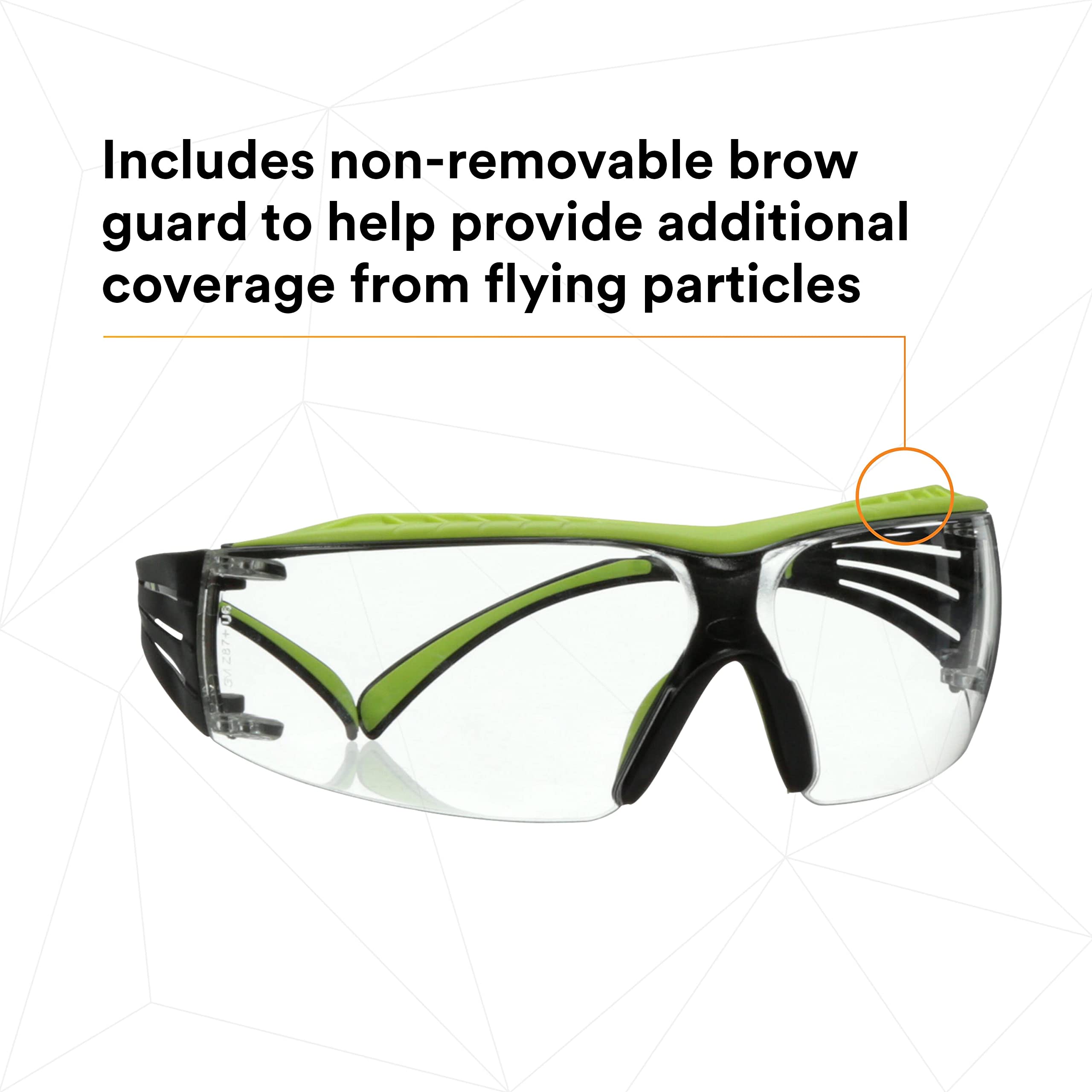 3M SecureFit 400X Safety Glasses - ANSI Z87.1 Certified, Anti-Fog & Scratch Resistant Clear Lenses, Lightweight Green/Black Frame with Brow Guard - Perfect for Construction, Woodworking, Lab Work and DIY Projects