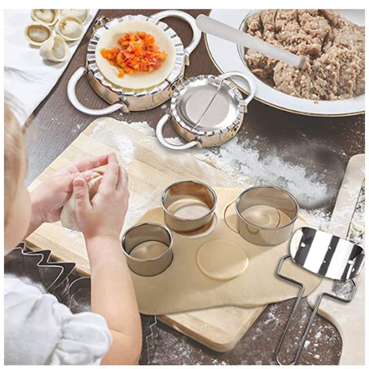 AGOOBO 11-Piece Dumpling Maker Kit - Stainless Steel Dumpling Press Mold, Dough Roller, Filling Spoon - Perfect for Homemade Chinese Dumplings, Pies, Ravioli & Empanadas - Great for Family Cooking & Asian Cuisine Lovers