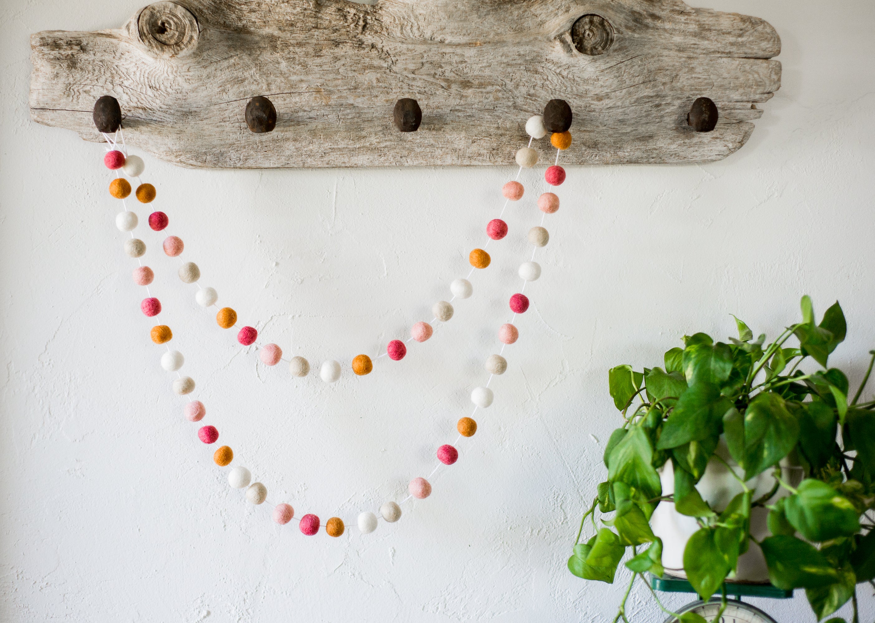 Sienna & Dark Coral Felt Ball Garland - Handmade Wool Decor for Nursery, Wedding, Party Backdrop - Perfect for Baby Showers, Christmas Tree, Wall & Home Decoration
