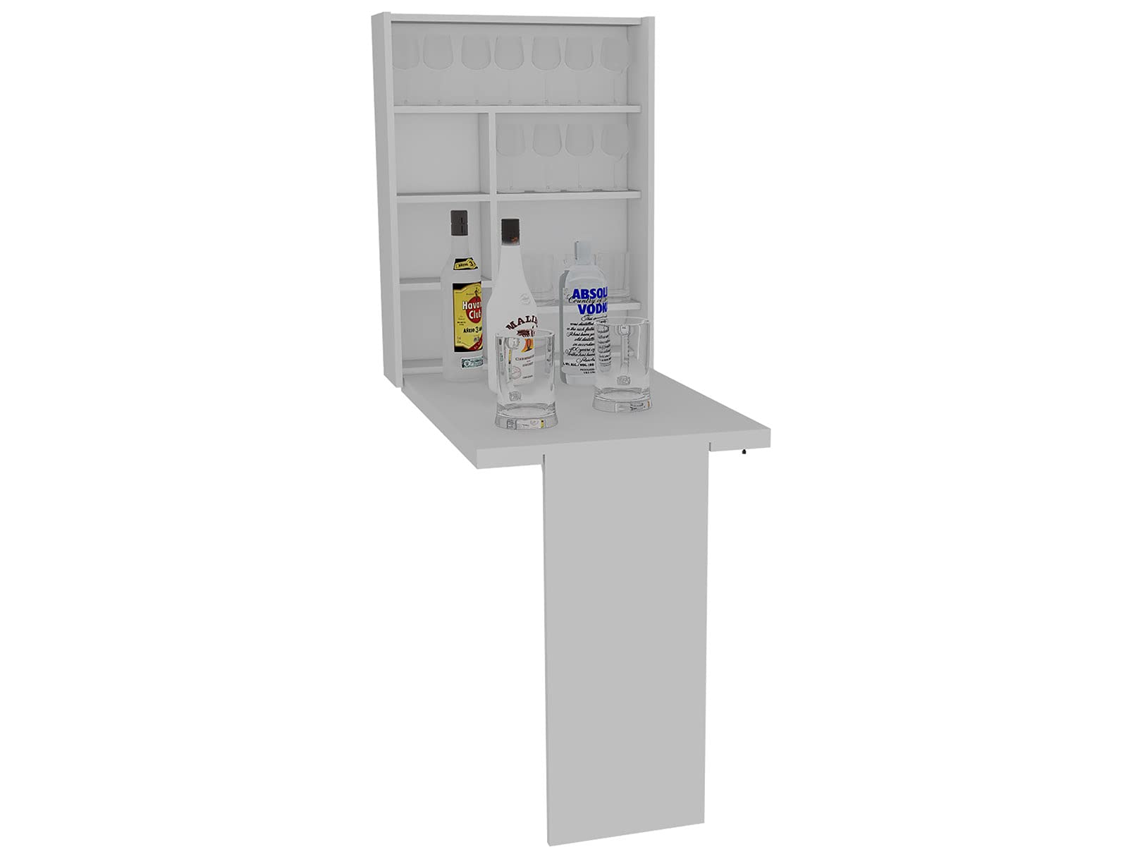 Foldable Wall Mounted Table with 7 Shelves - White Toscana Style for Small Spaces, Home Office & Kitchen Organization | Space Saving Furniture for Apartments & Dorm Rooms