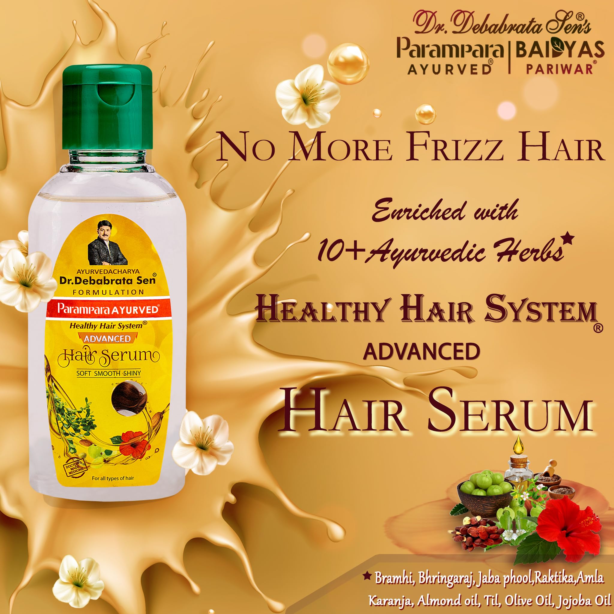 Parampara Ayurvedic Advanced Hair Serum with Hibiscus, Amla & Bhringaraj - Frizz Control for Smooth, Silky, Manageable Hair | Nourishing Lightweight Formula for Healthy Shiny Hair | 100ml Bottle | Perfect for Daily Hair Care & Styling