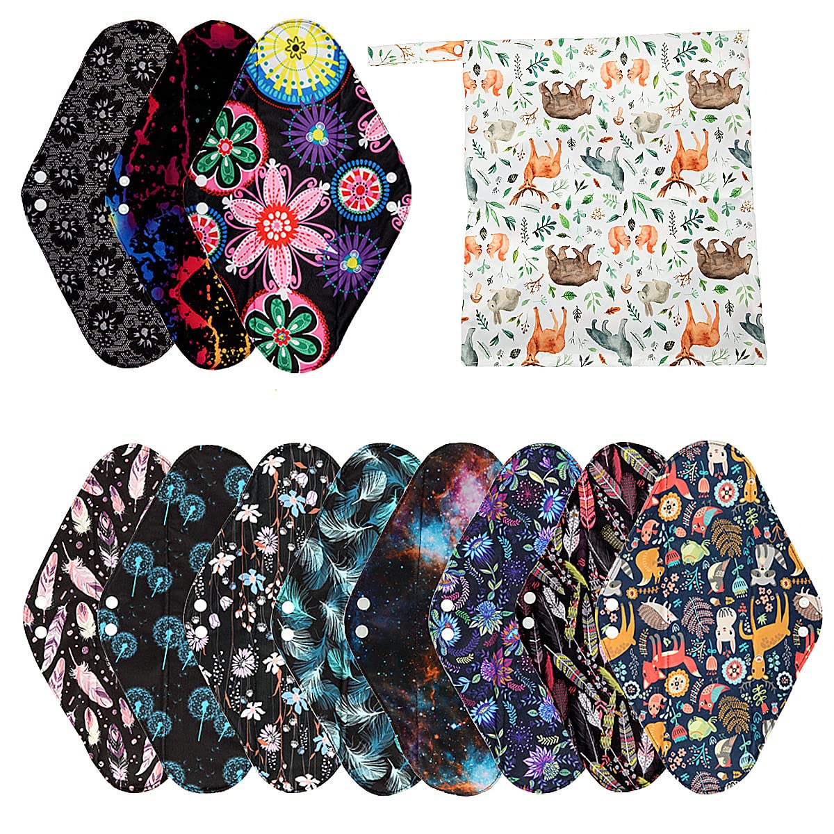 12 Pack Reusable Cloth Menstrual Pads - 14 Inch Overnight Sanitary Pads for Women, Unscented & Eco-Friendly - Perfect for Heavy Flow Days, Postpartum Care & Nighttime Protection