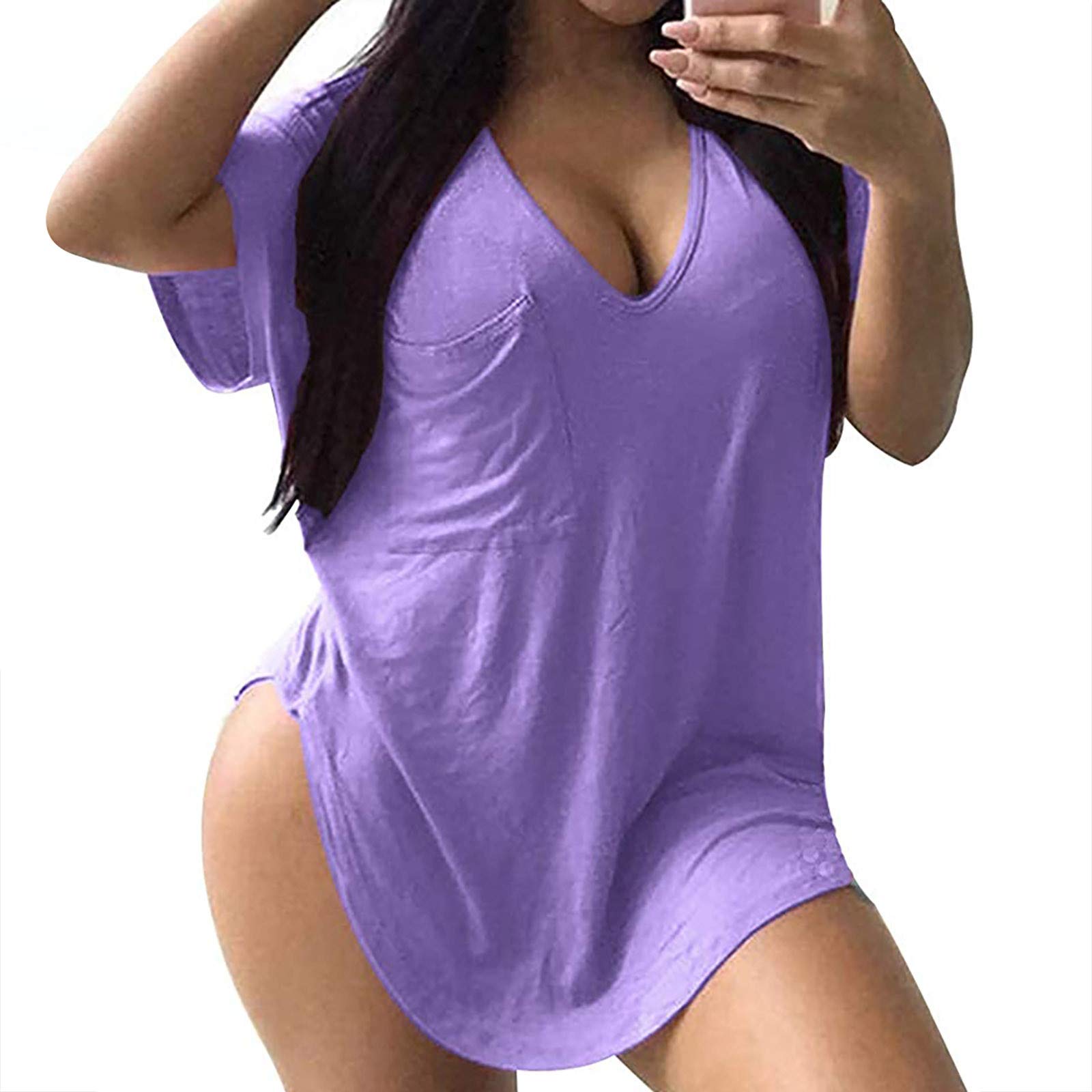 Plus Size Women's Summer Casual V-Neck Short Sleeve T-Shirt Tunic - Comfortable Basic Tee for Everyday Wear | Perfect for Office, Shopping & Weekend Outings
