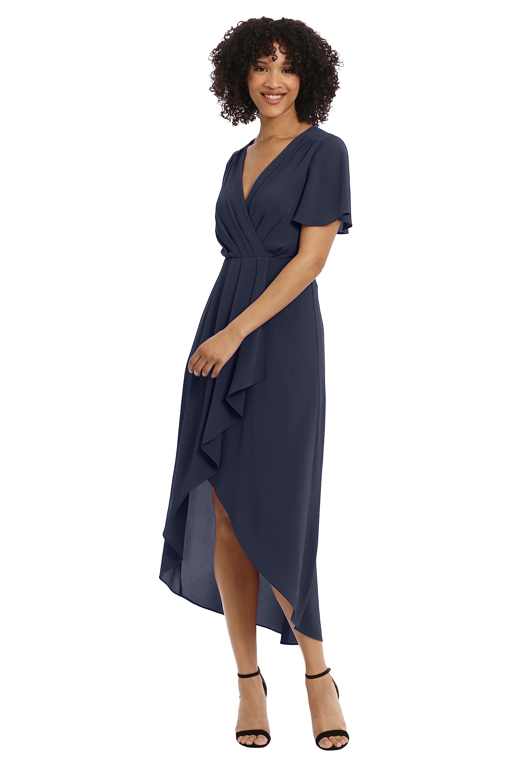 Maggy London Women's Faux Wrap High-Low Pleated Dress for Wedding Guest, Cocktail Party & Special Occasions | Elegant Evening Wear & Date Night Outfit