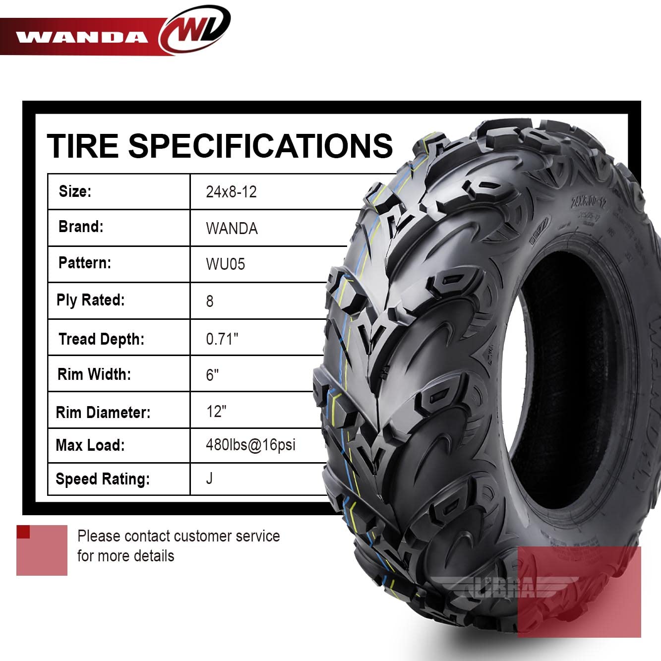 Premium 8 Ply ATV/UTV Tires 24x8-12 24x8x12 - Heavy Duty Mud Terrain Tires for All-Terrain Vehicles - Set of 2 - Ideal for Off-Roading, Hunting & Farm Work