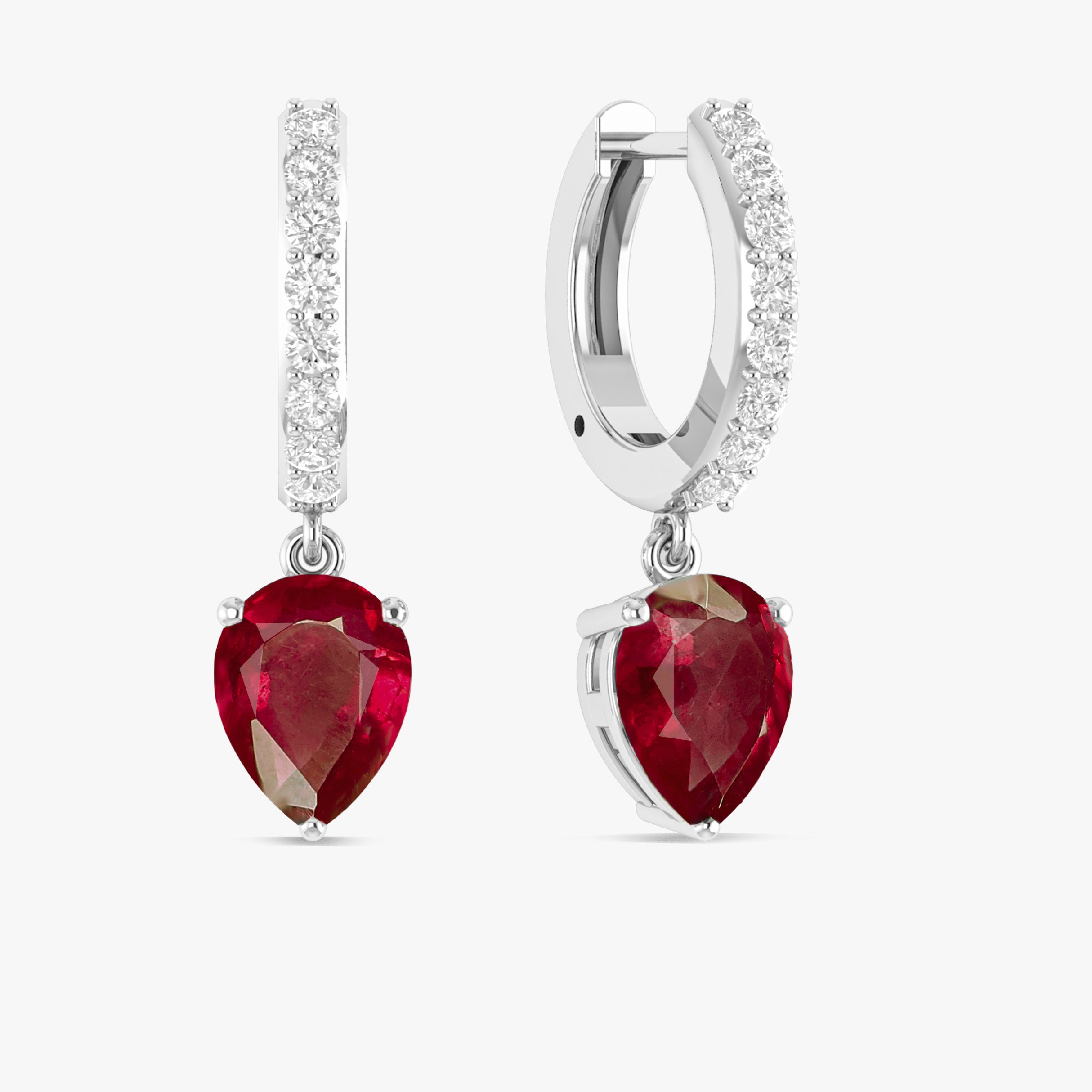 Red Ruby Pear Drop Hoop Earrings for Women | 14K Gold Plated Dangle Earrings | Elegant Jewelry for Parties, Weddings & Special Occasions