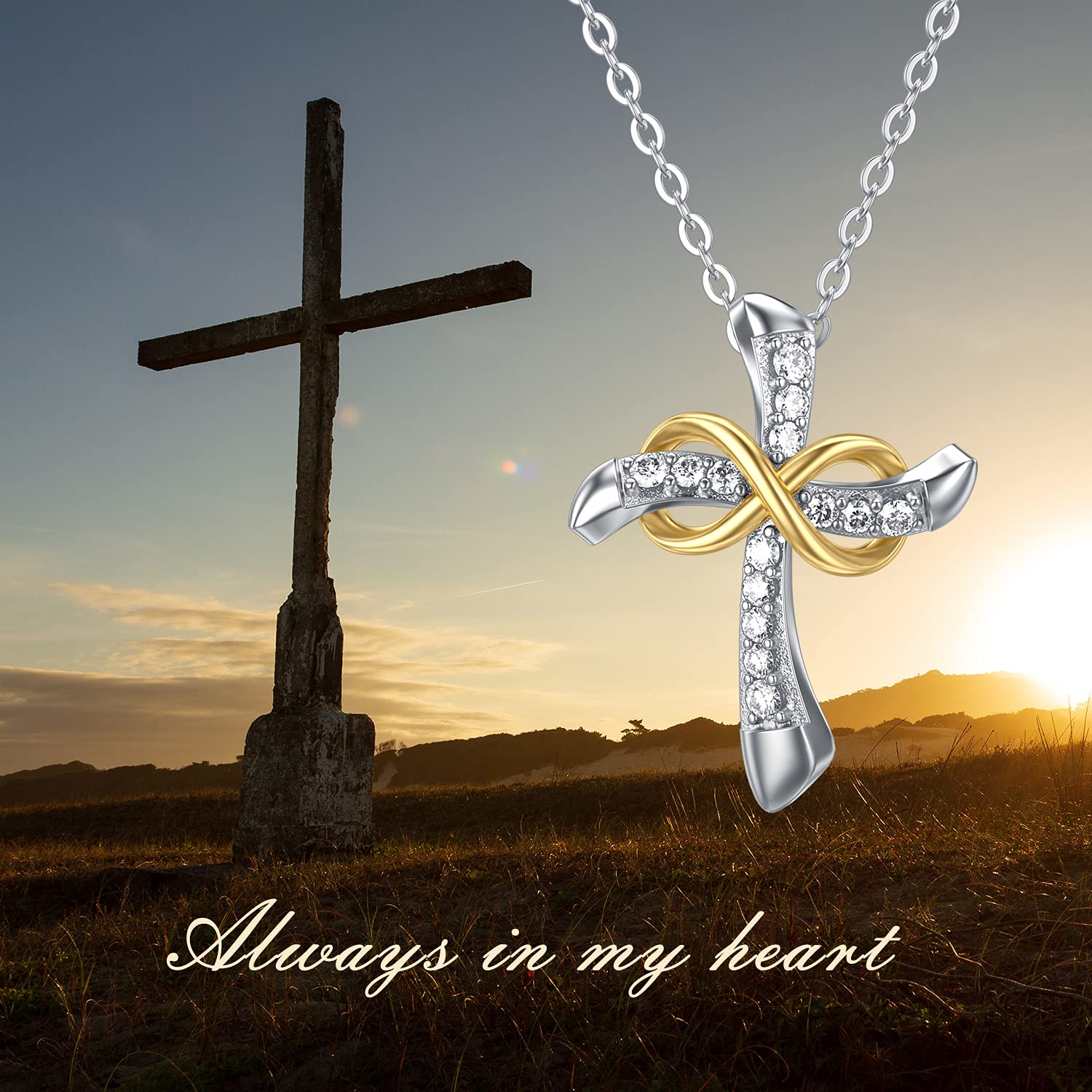14K Gold Cross Necklace for Women - Infinity Cross Pendant with Moissanite Stones, Elegant Religious Jewelry Gift for Birthday, Christmas, Baptism & Special Occasions - Perfect for Church, Weddings & Everyday Wear
