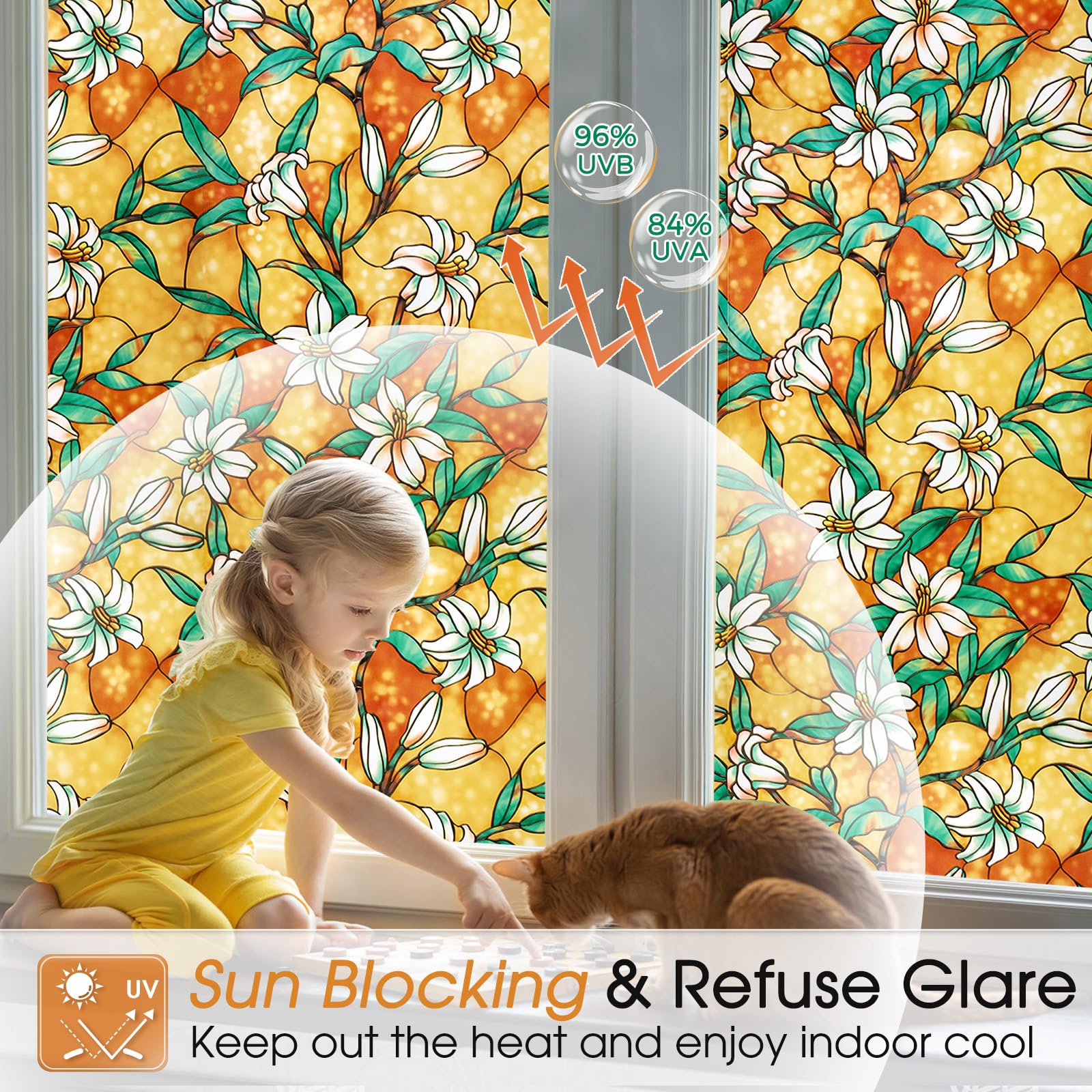 Frosted Privacy Window Film - Decorative Stained Glass Vinyl Cling for Bathroom & Home Windows, Non-Adhesive Tint (17.5