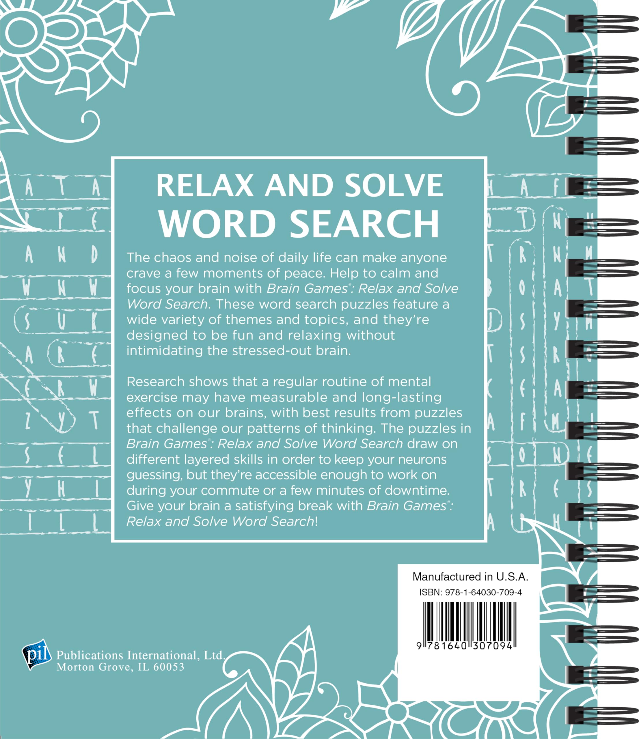 Brain Games - Relax and Solve: Word Search Puzzle Book for Adults (Teal) | Stress Relief, Travel Entertainment & Cognitive Exercise