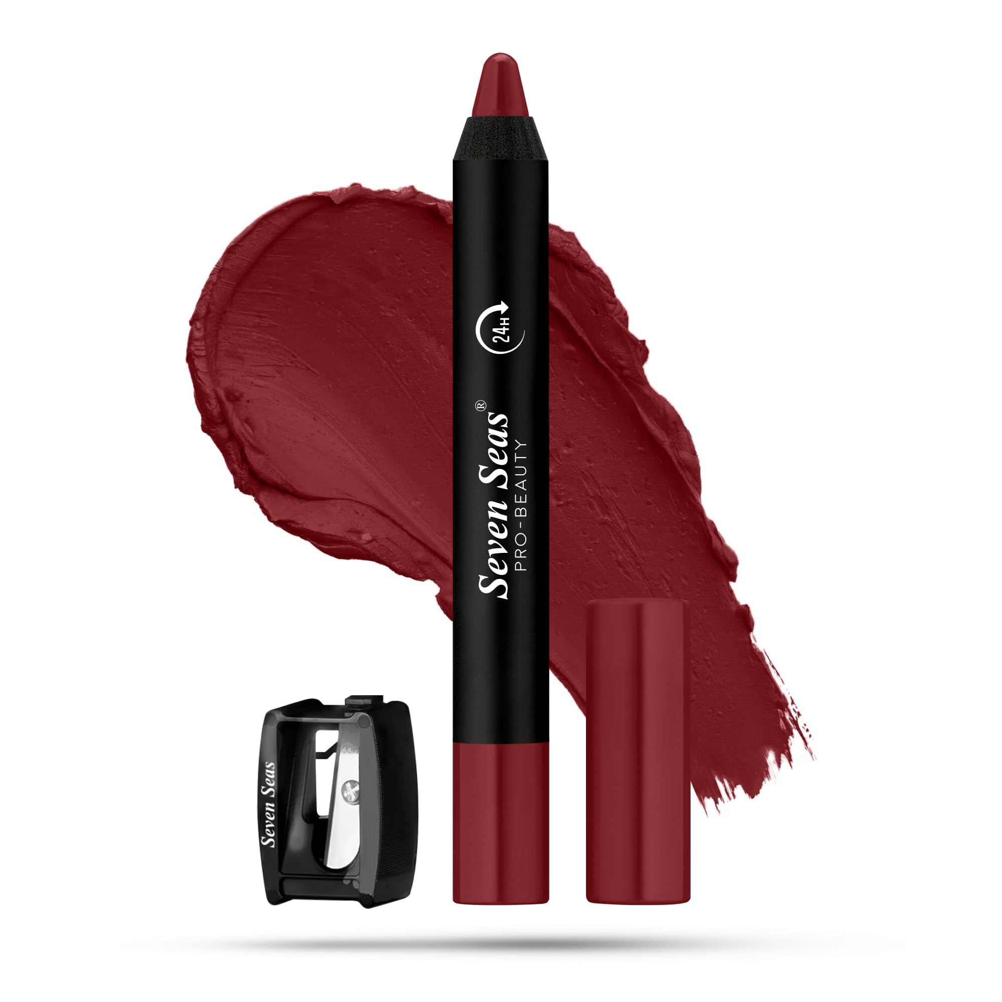 Seven Seas Color It All Non-Transfer Lip Crayon Lipstick with Sharpener - Matte Finish, Long Lasting & Smudge Proof Lipstick for Women | Perfect for Everyday Wear, Date Nights & Special Occasions (Pink Mousse)