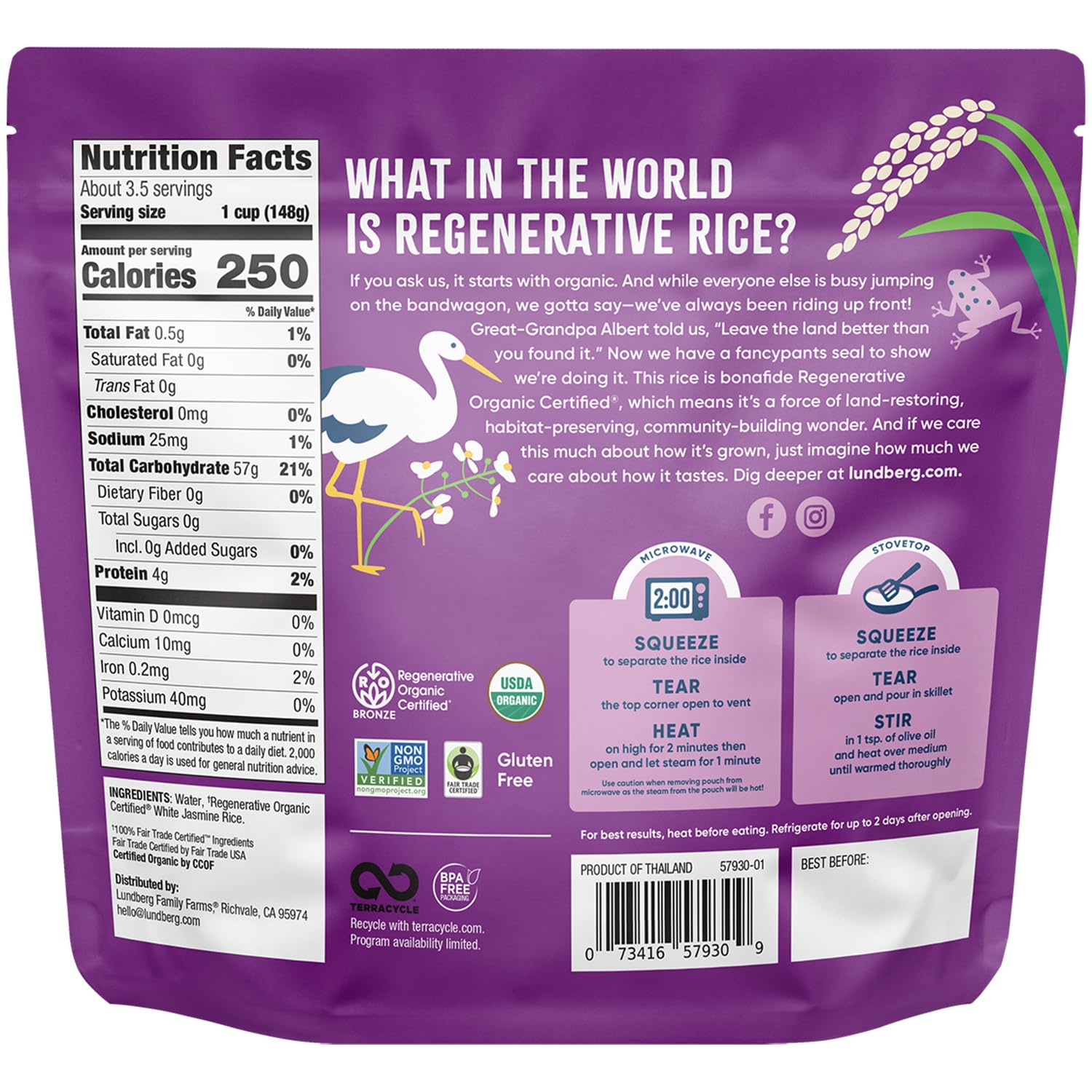Organic White Jasmine Rice 2-Pack - Long Grain, Fluffy & Aromatic - Microwave or Stovetop Ready in 2 Minutes - Regenerative Organic Certified - 17.3 Oz Each - Perfect for Quick Meals, Asian Cuisine & Healthy Cooking