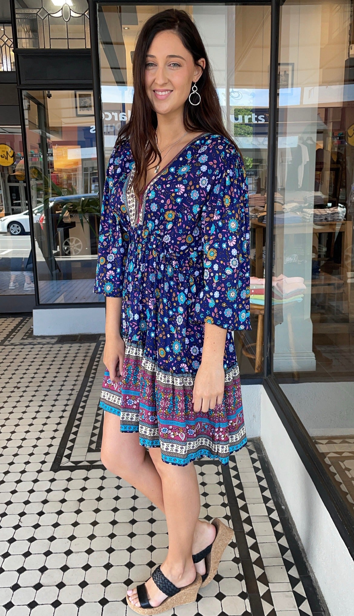 Elegant Harmony Floral Border Print Dress for Women - Perfect for Summer Parties, Weddings & Casual Outings