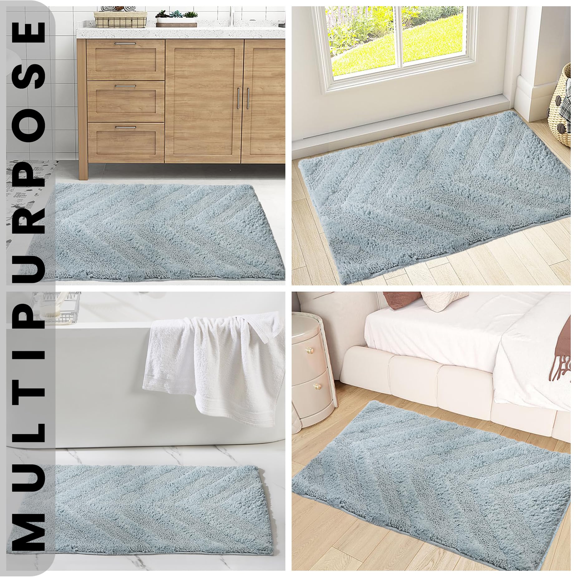 Better Trends 5-Piece Cotton Bathroom Rug Set – Non-Slip, Washable & Super Absorbent Bath Mats for Bathroom, Shower & Bathtub – Soft & Durable Floor Mat for Spa, Home & Hotel Use – Blue Hugo Collection
