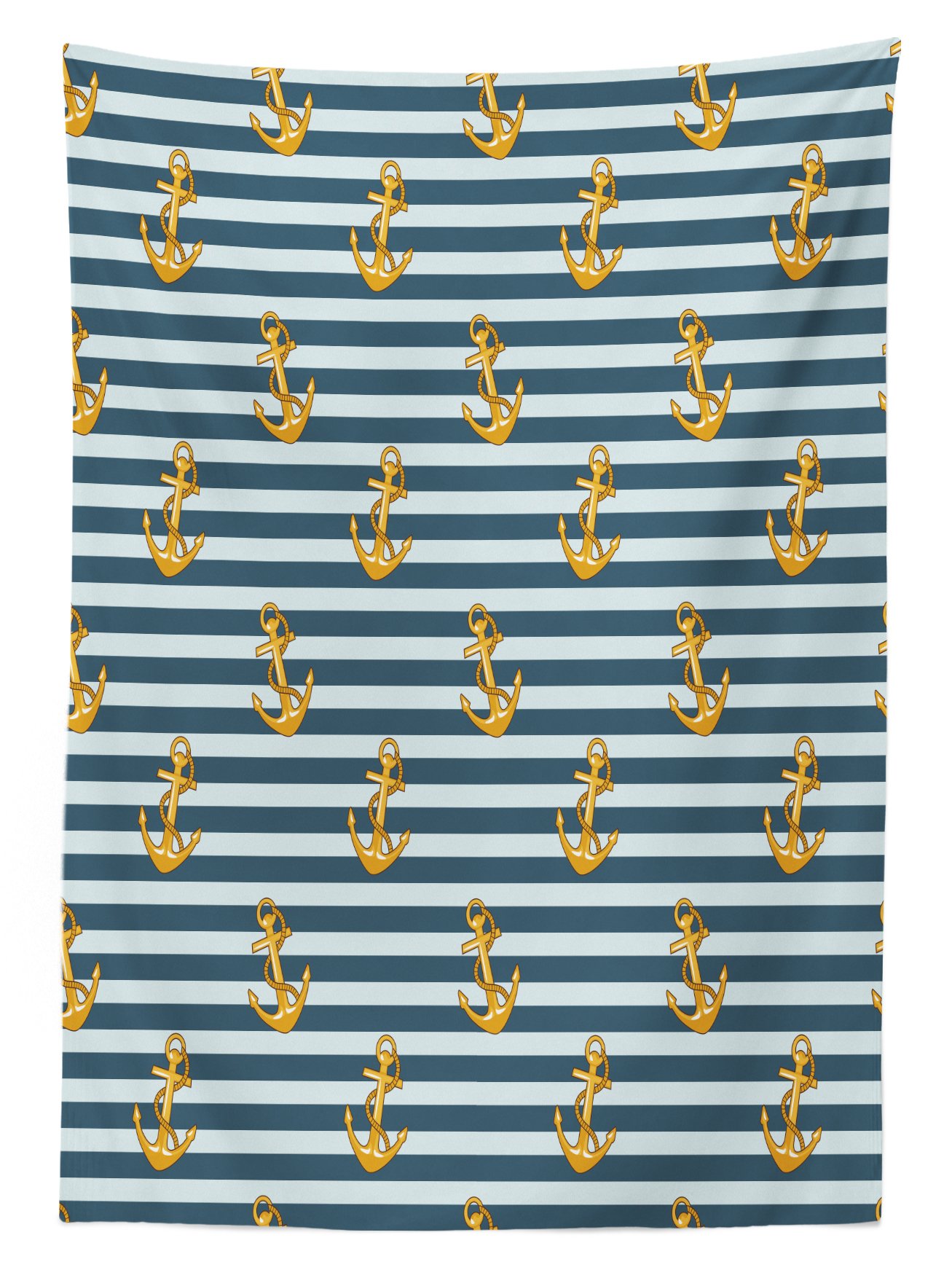 Ambesonne Nautical Striped Outdoor Tablecloth - Waterproof Washable Picnic Table Cover with Anchor Design, 58x120 Inches, Earth Yellow & Slate Blue - Perfect for Beach Parties, Backyard BBQs and Coastal-Themed Decor