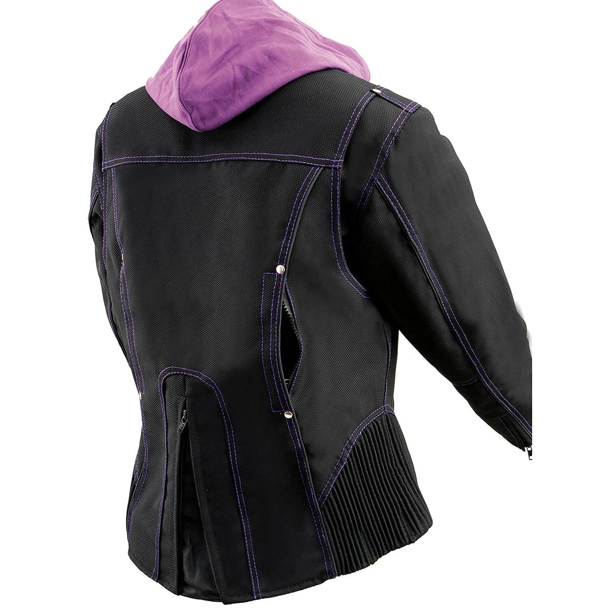 Milwaukee Leather MPL1967 Women's 3/4 Sleeve Hooded Black & Purple Motorcycle Jacket with Reflective Tribal Design - Plus Size 5XL - Perfect for Riding & Outdoor Adventures