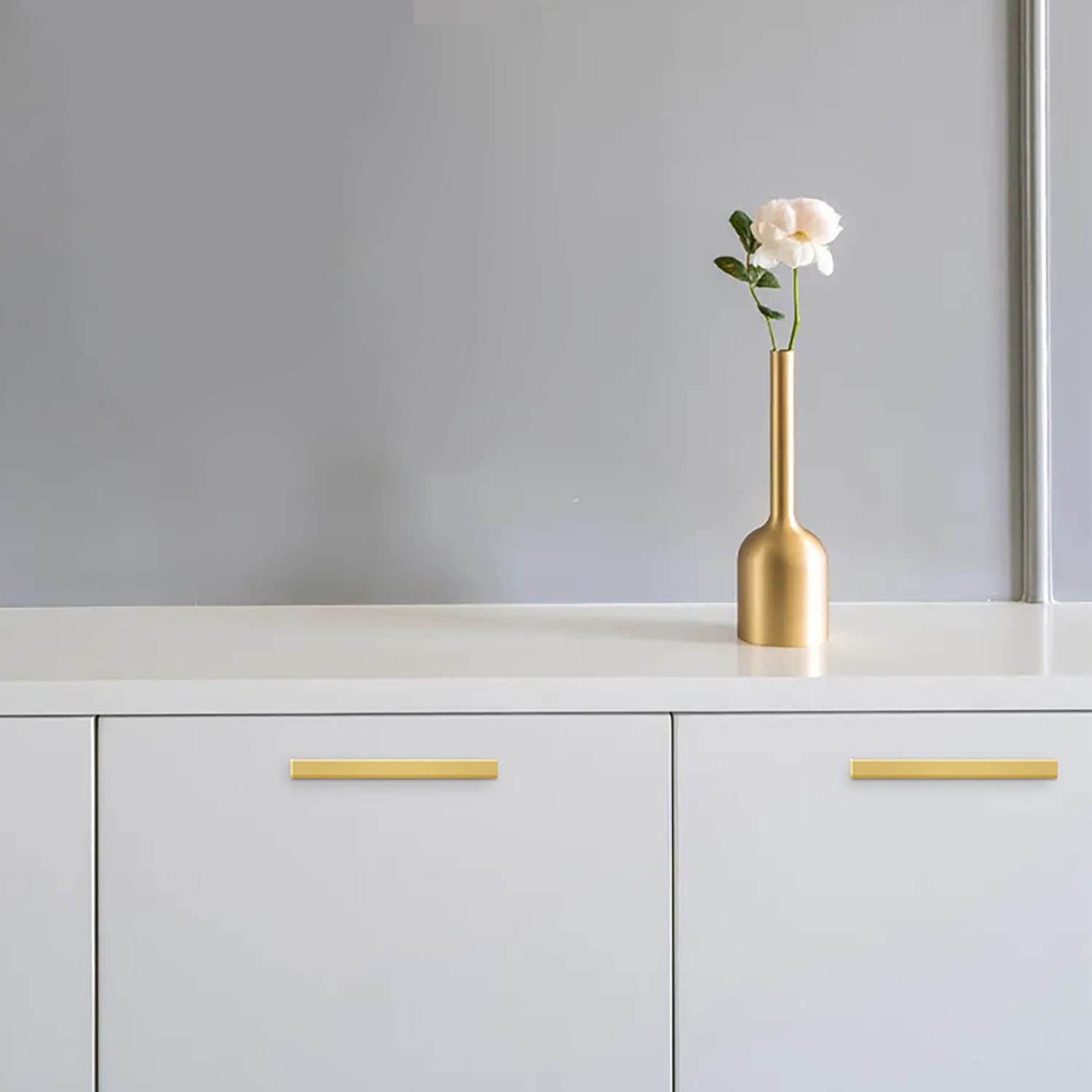 Brushed Brass Cabinet Handles - Modern Kitchen & Wardrobe Drawer Pulls - 50mm & 380mm Furniture Hardware Knobs - Perfect for Home Renovation & DIY Projects