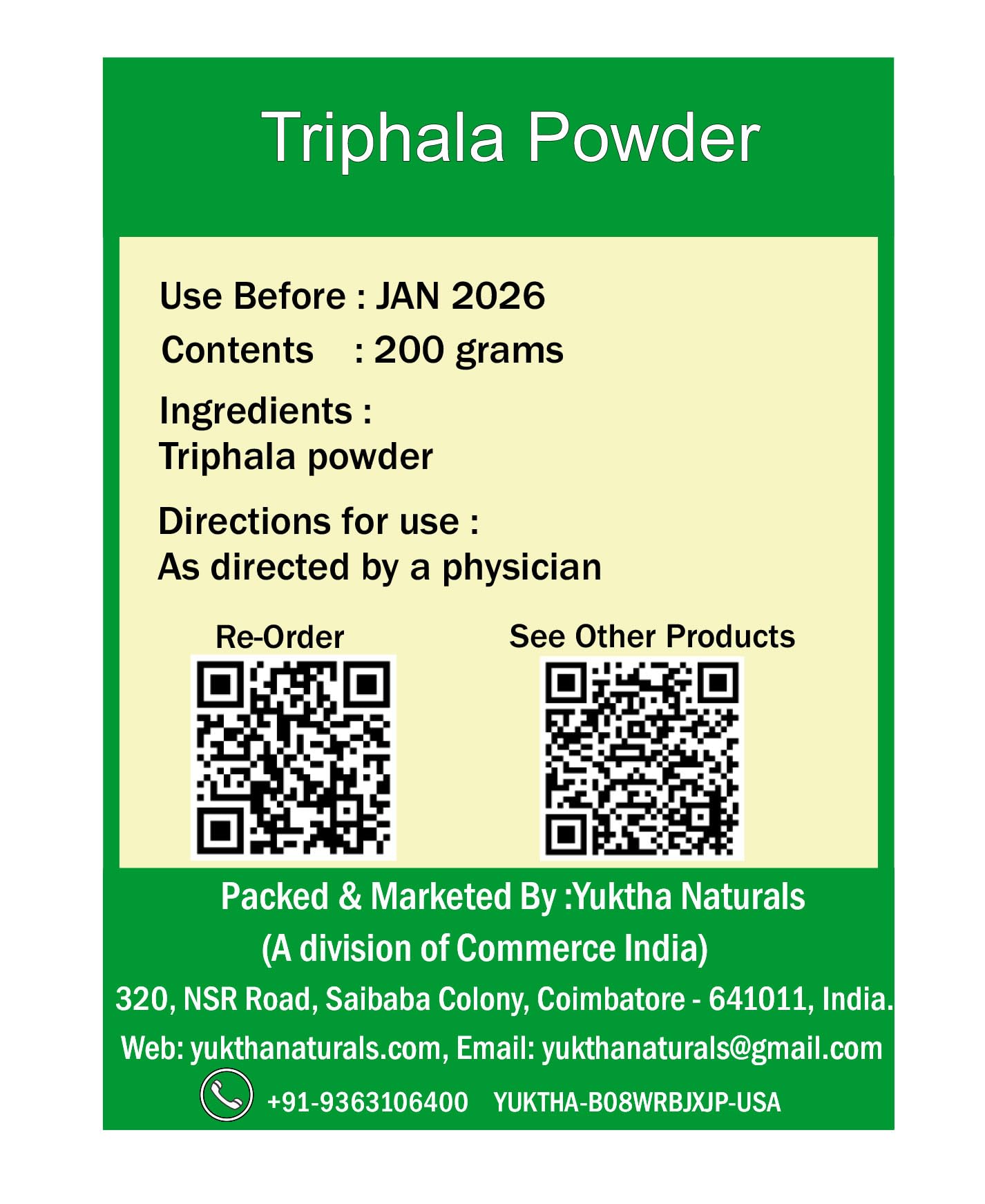 Organic Triphala Powder (Triphala Churna) - 200g/7.05oz | Ayurvedic Digestive Support | Herbal Supplement for Detox, Immunity & Gut Health | Perfect for Tea, Smoothies & Daily Wellness Routine