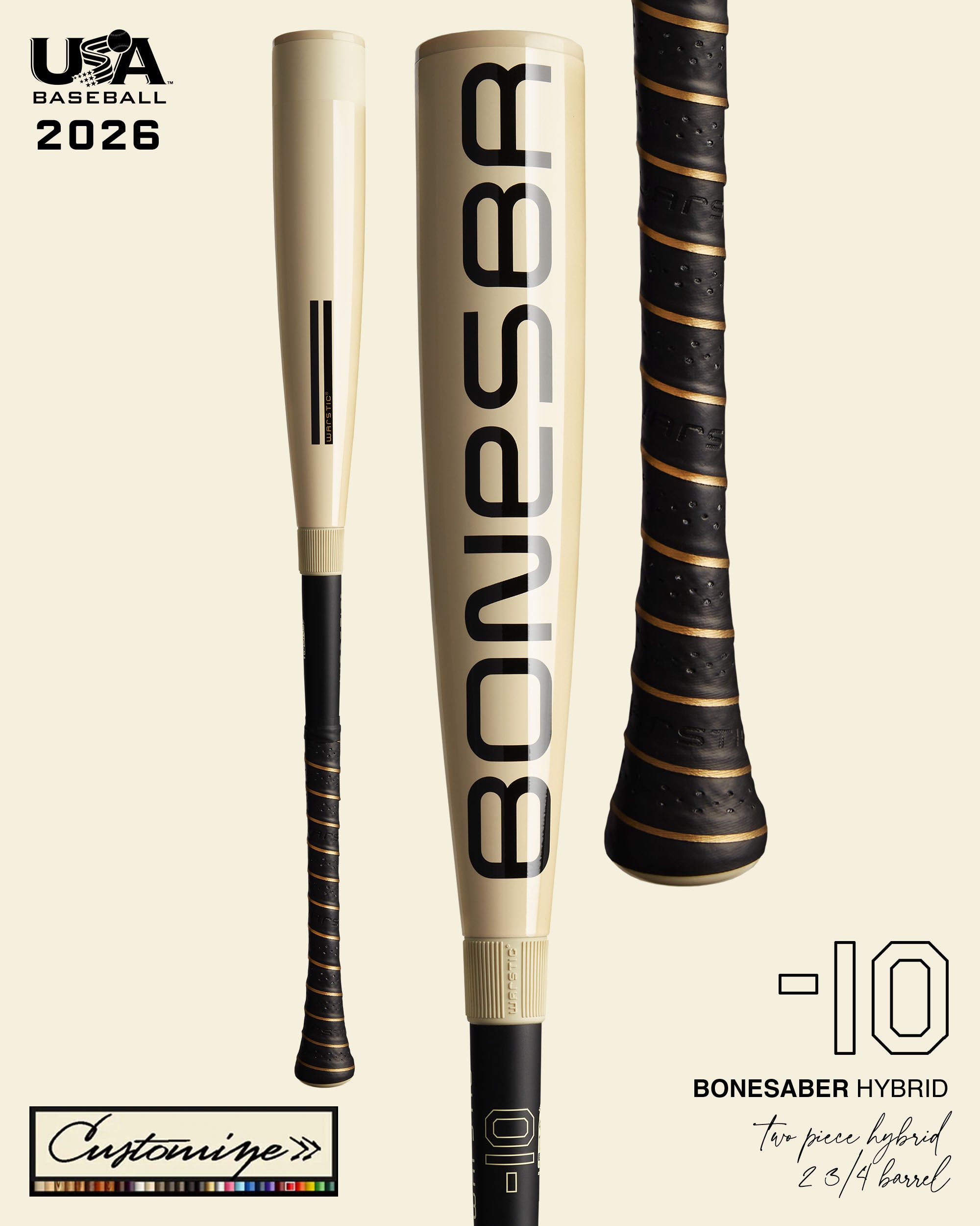 2026 Custom Bonesaber Hybrid USSSA Metal Baseball Bat - High Performance for Fastpitch & Slowpitch Games, Perfect for Tournaments & Training