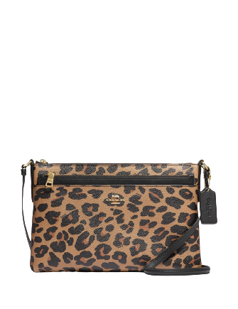 Coach East West Crossbody Bag with Detachable Leopard Print Pouch - Stylish Shoulder Purse for Women, Perfect for Work, Travel & Everyday Use